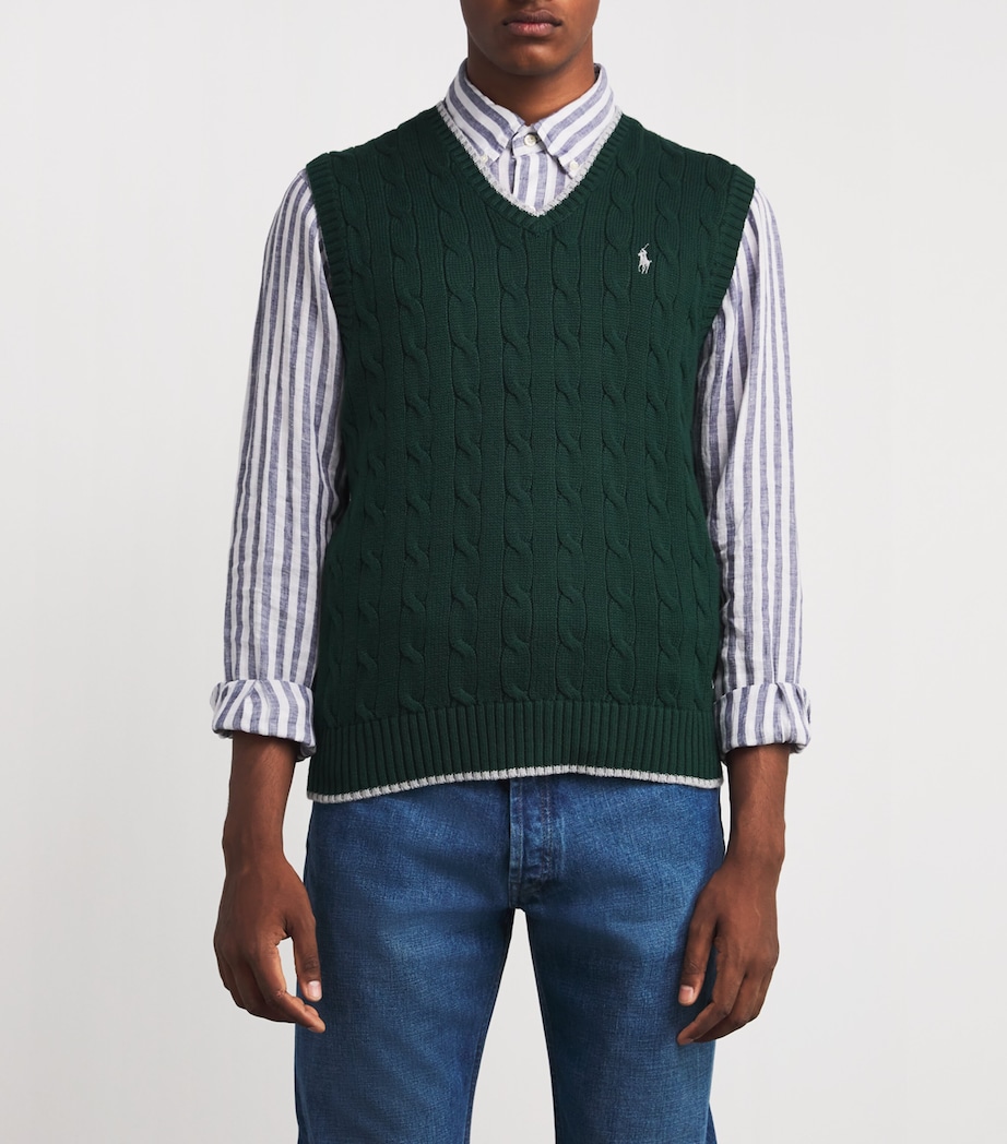 Cotton Cable Knit Sweater Vest GREEN Image 3
