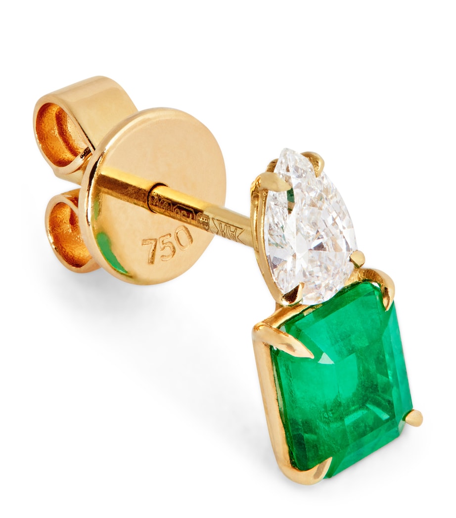 Yellow Gold, Diamond and Emerald Single Stud Earring YELOW GOLD Image 1