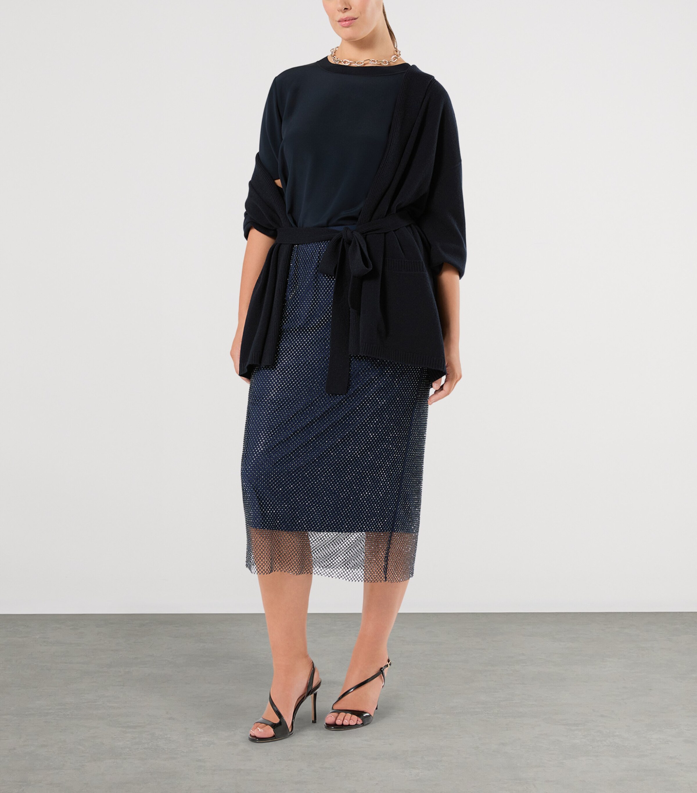 Marina Rinaldi Womens Crystal-Embellished Net Skirt Midnightblue Image 2