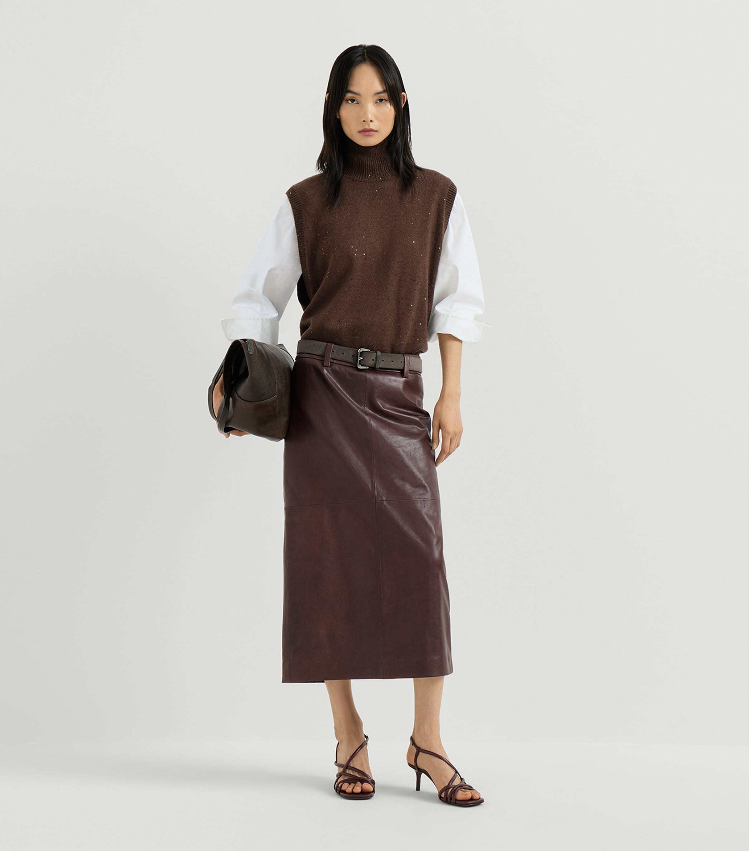 Brunello Cucinelli Womens Cashmere-Silk Embellished Sweater Vest Dark Brown Image 5