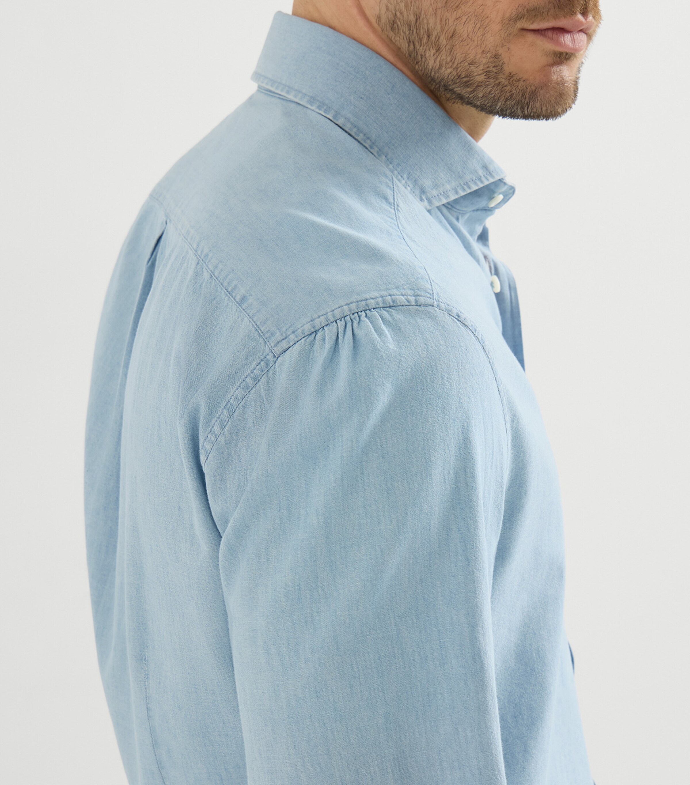 Brunello Cucinelli Mens Denim-Effect Chambray Shirt Image 6