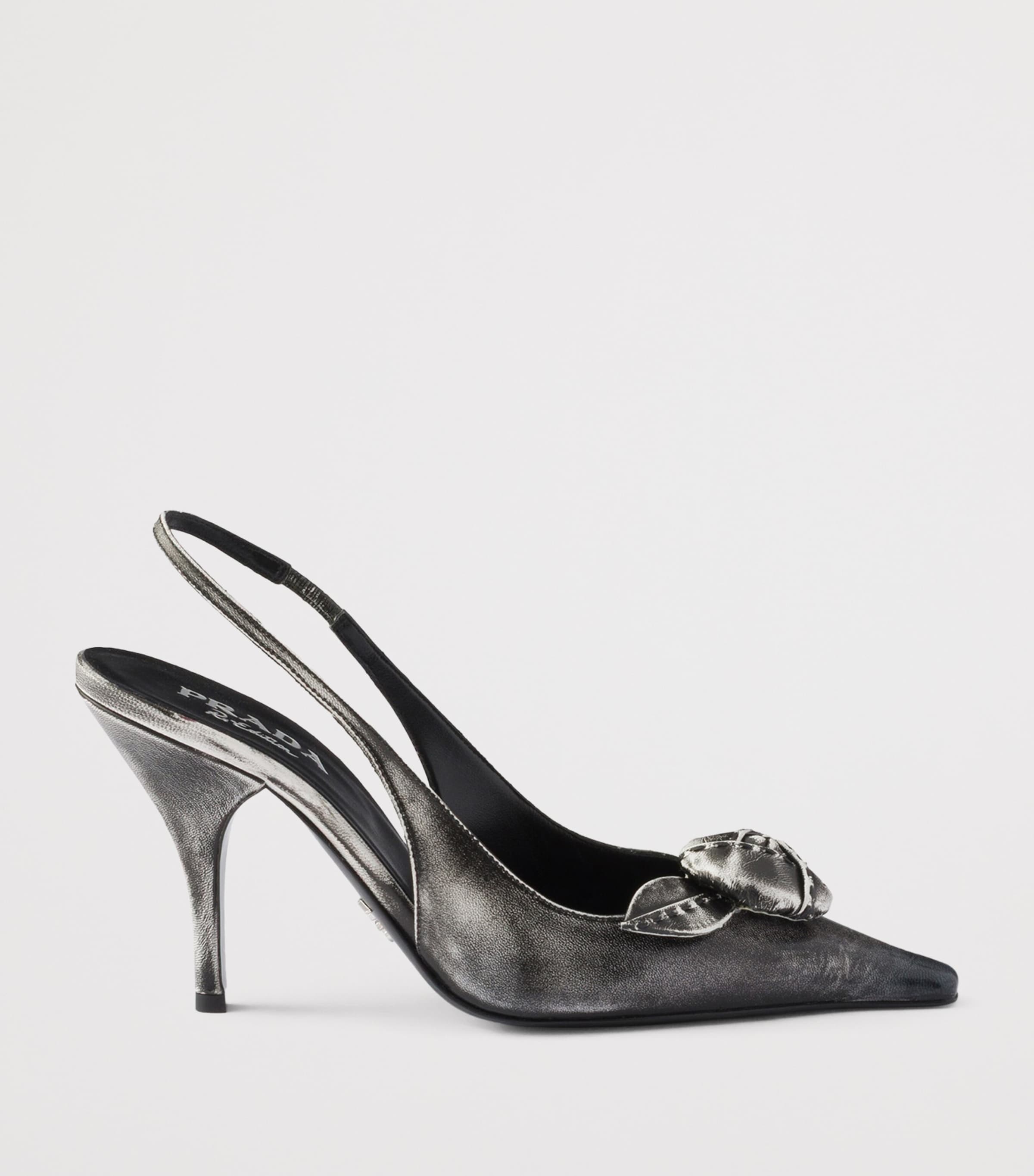 Prada Leather Bow-Detail Slingback Pumps 90 White Image 2