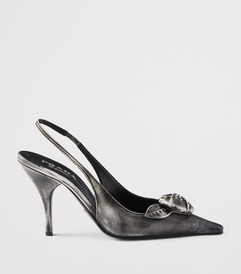 Prada Leather Bow-Detail Slingback Pumps 90 White Image 2