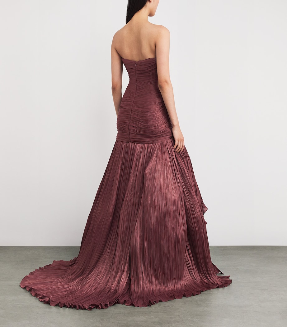 Marmar Halim Womens Pleated Claudia Fish-Cut Gown Burgundy Image 3