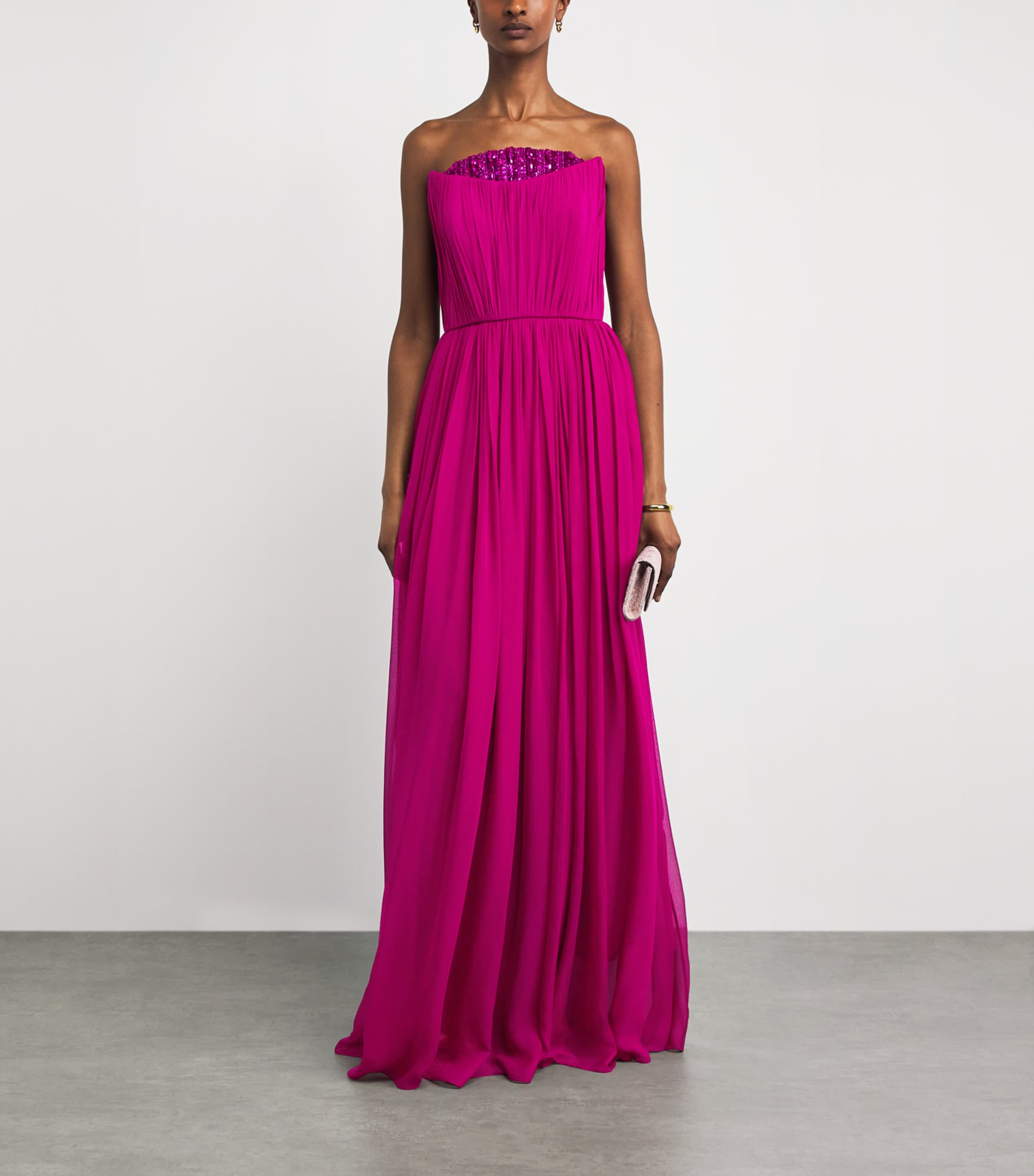 Pamella Roland Womens Silk Chiffon Embellished Gown Bordeaux Image 2