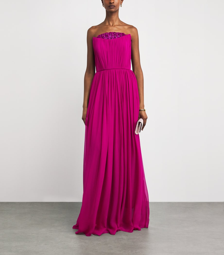 Pamella Roland Womens Silk Chiffon Embellished Gown Bordeaux Image 2