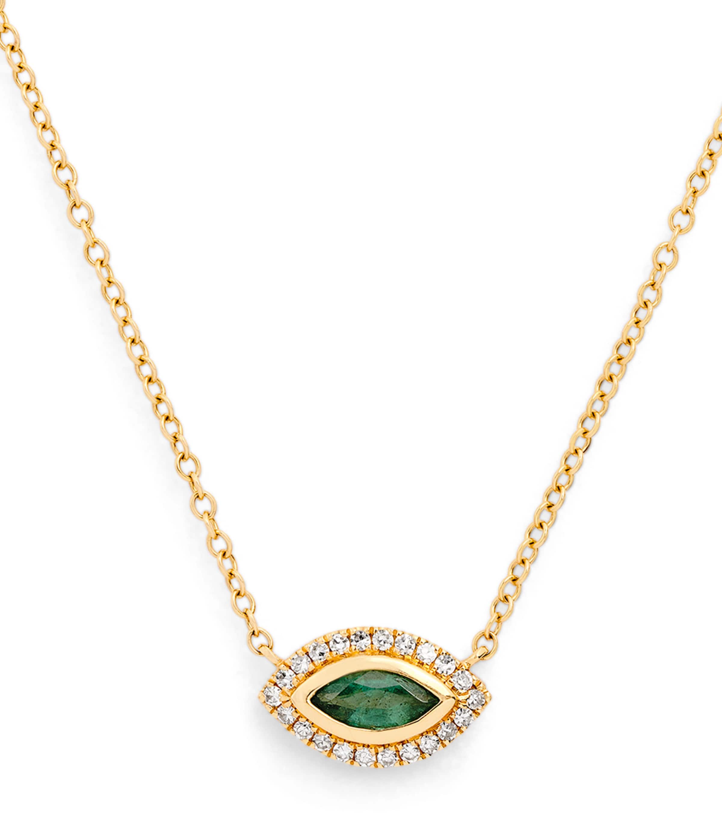 Yellow Gold, Diamond and Emerald Evil Eye Necklace