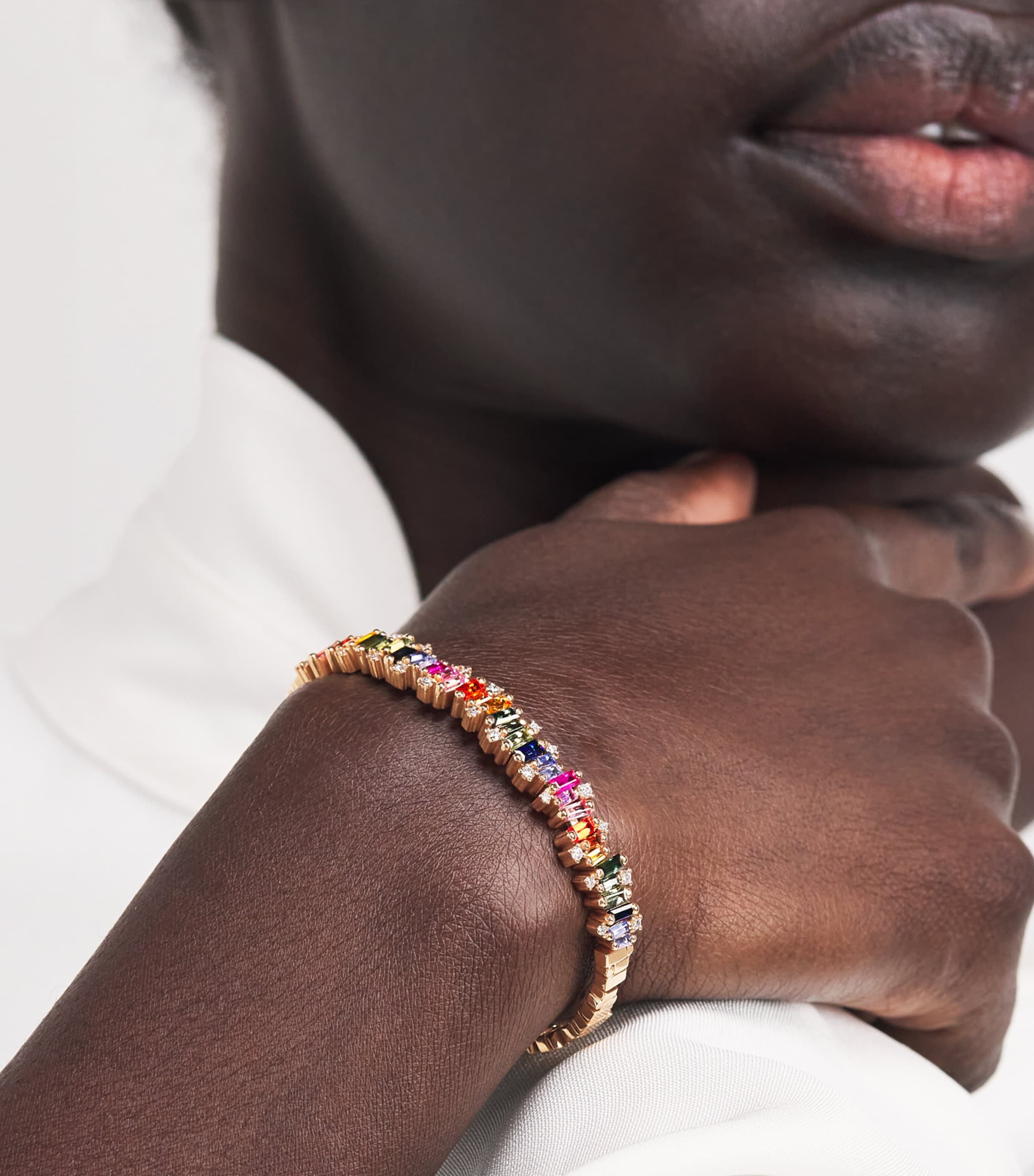 Suzanne Kalan Rose Gold, Diamond and Rainbow Sapphire Shimmer Audrey Bangle Rg/rs Image 2