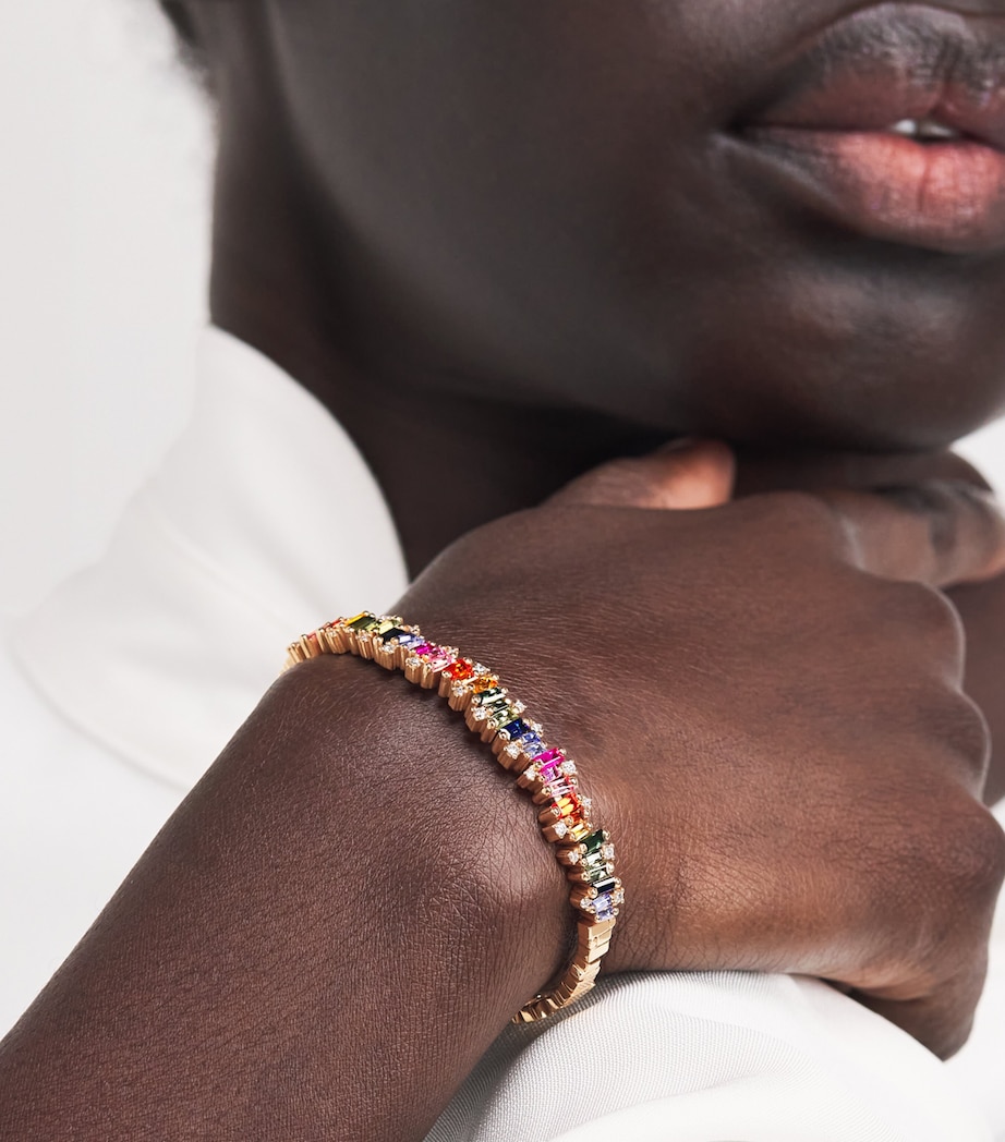 Suzanne Kalan Rose Gold, Diamond and Rainbow Sapphire Shimmer Audrey Bangle Rg/rs Image 2