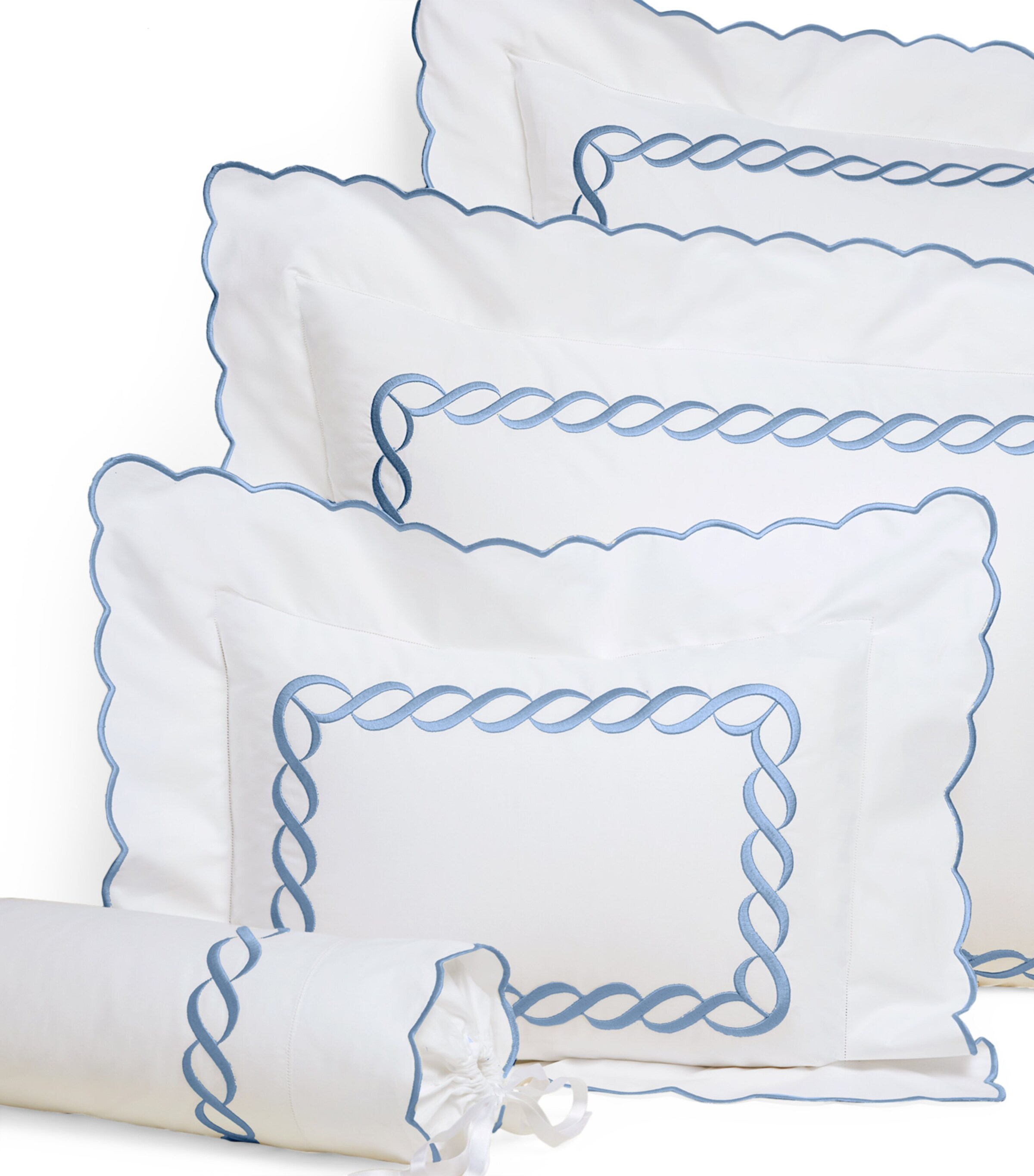 Pratesi Treccia Oxford Pillowcase (50cm x 90cm) Wht/medium Blue Image 3