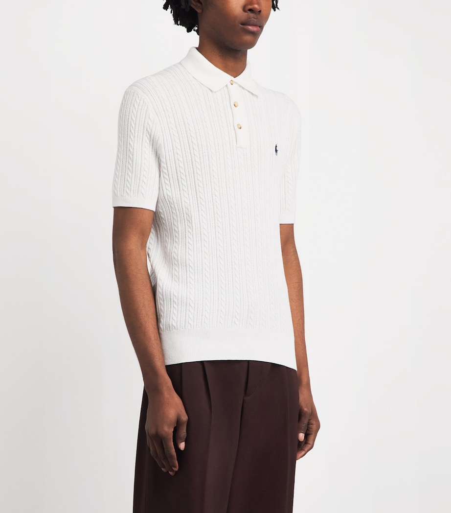 Polo Ralph Lauren Mens Cotton Cable-Knit Polo Shirt Dckwash Wht W/nvy Pp Image 4
