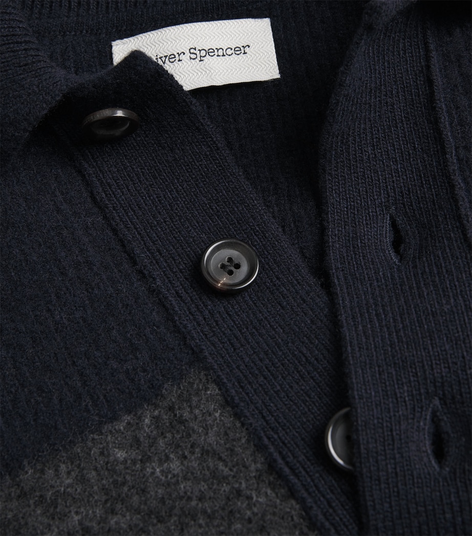 Wool Intarsia-Stripe Polo Sweater NAVY/CHARCOAL Image 5