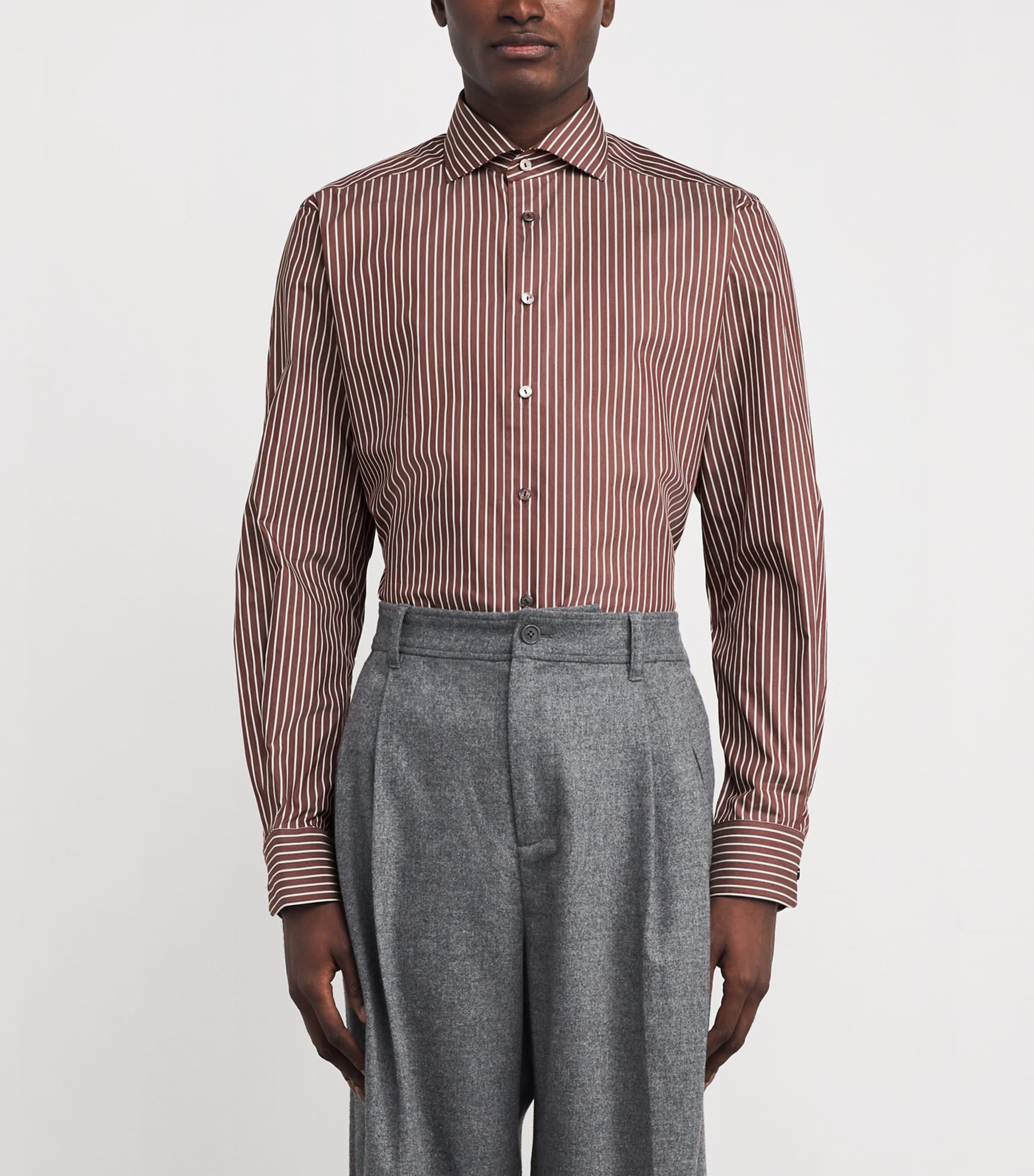 Cotton-Silk Stripe Shirt 58DARKRED Image 3