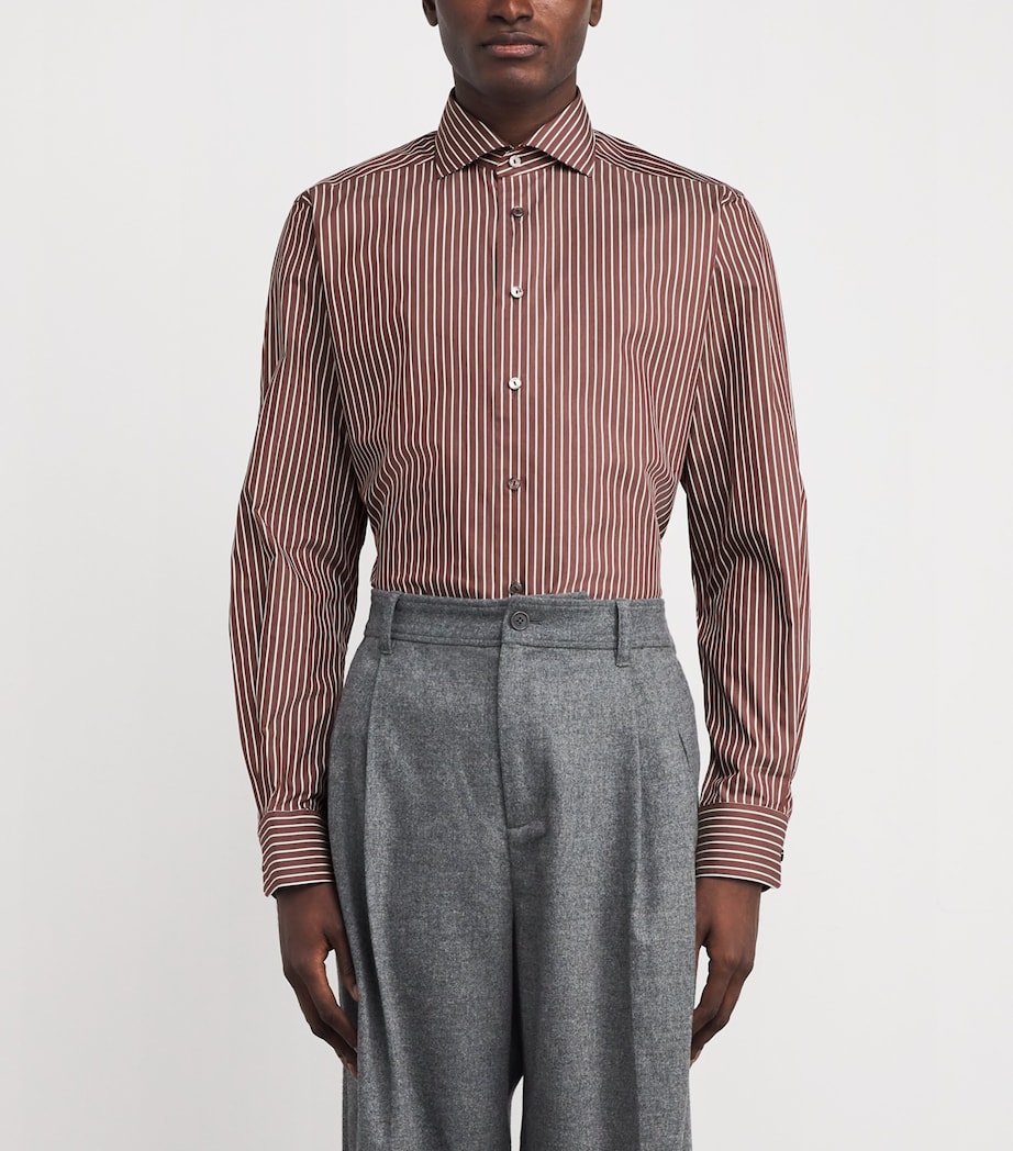 Cotton-Silk Stripe Shirt 58DARKRED Image 3