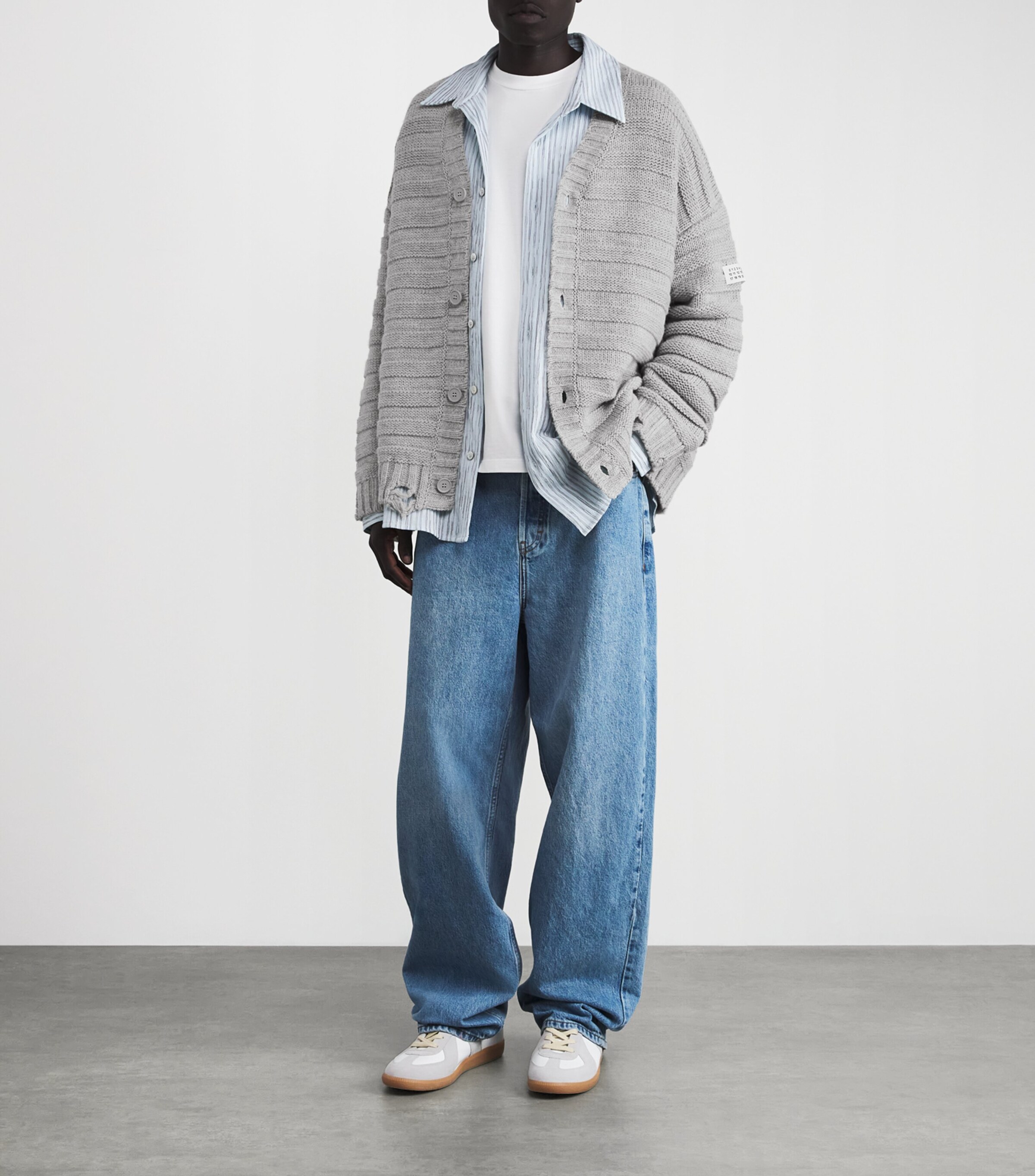 Wool-Blend Distressed Cardigan 857M - L GREY MELANG Image 2