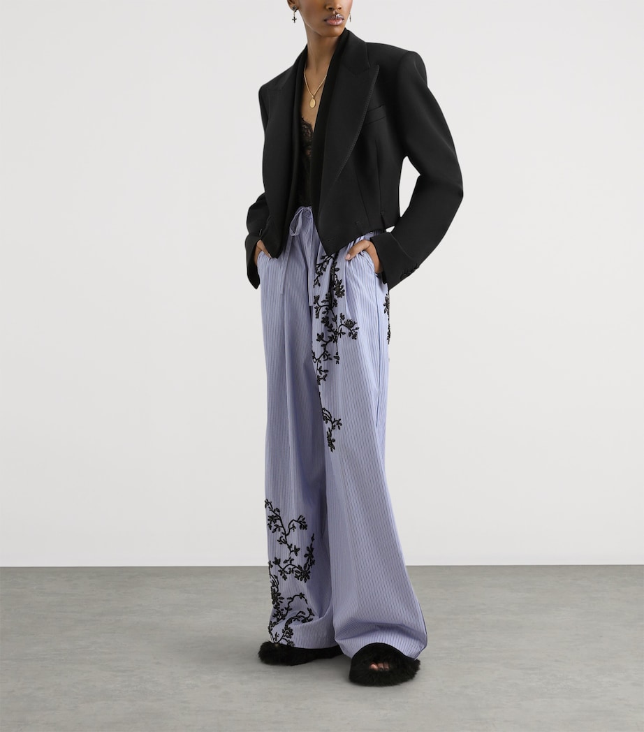 Dolce&Gabbana Womens Cotton-Silk Stripe Embellished Trousers Embr Image 2