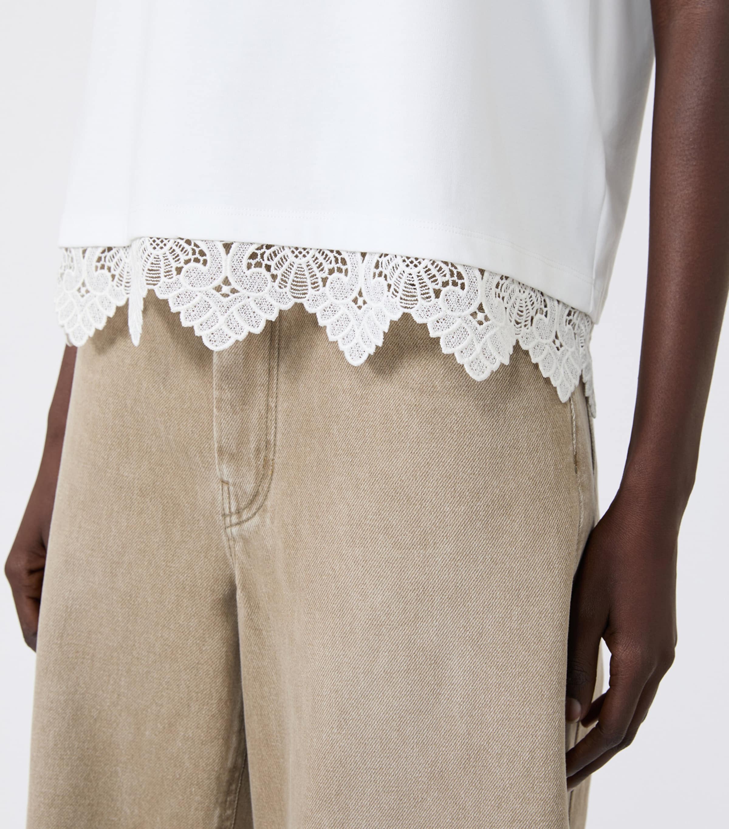 Weekend Max Mara Womens Cotton Lace-Hem T-Shirt White Image 7
