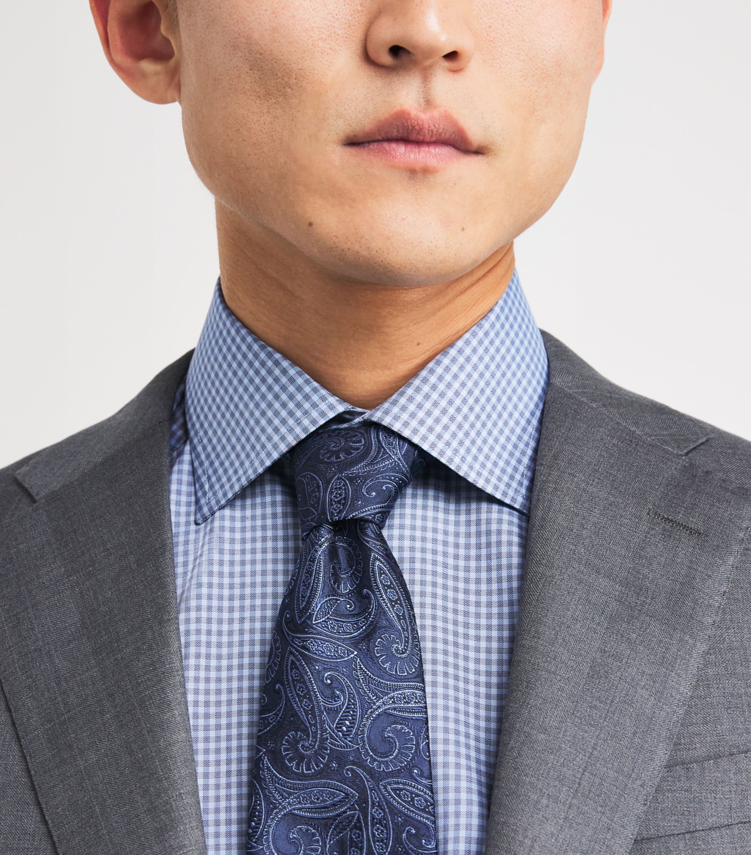 Cotton Twill Check Slim Shirt 26 DARK BLUE Image 6