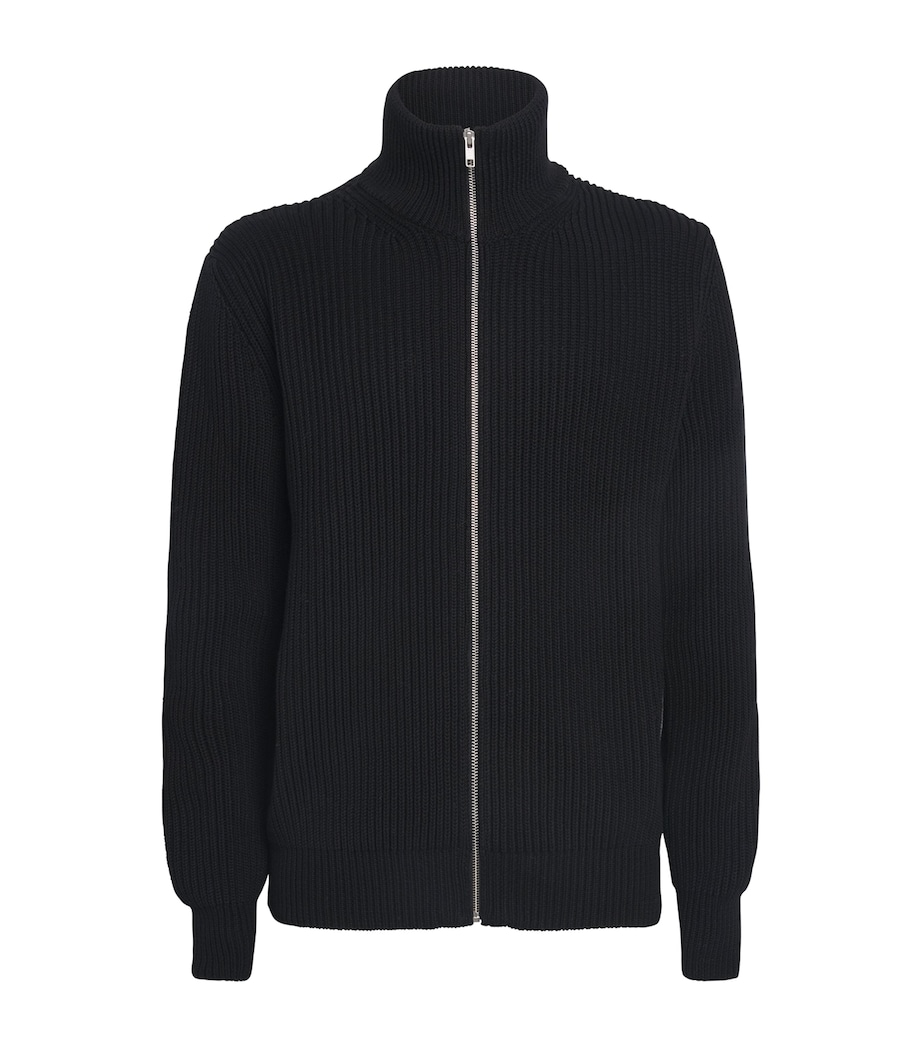 Rib-Knit Zip-Up Cardigan 900 - BLACK Image 1