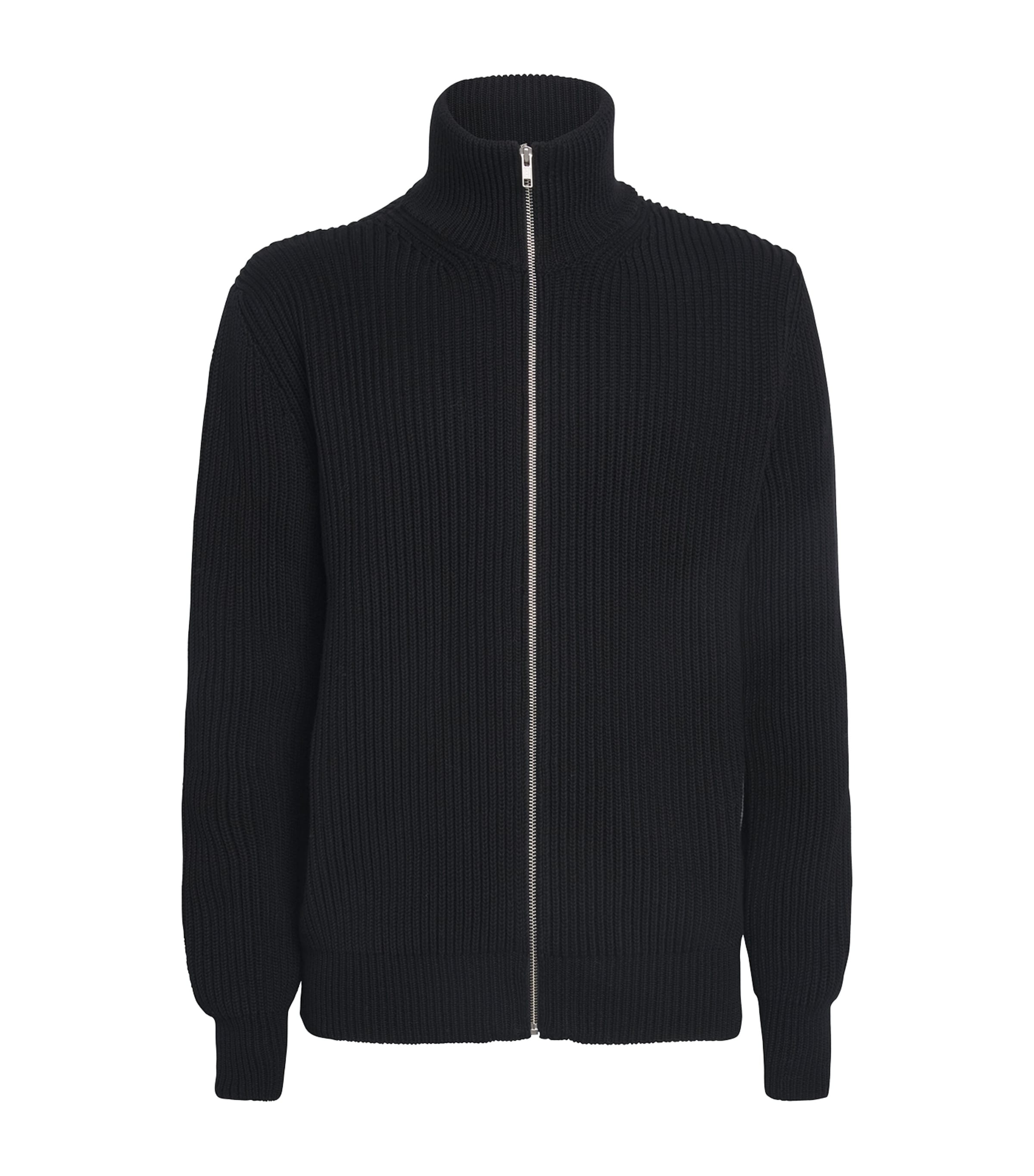 MM6 Maison Margiela Black Rib-Knit Zip-Up Cardigan | Harrods US