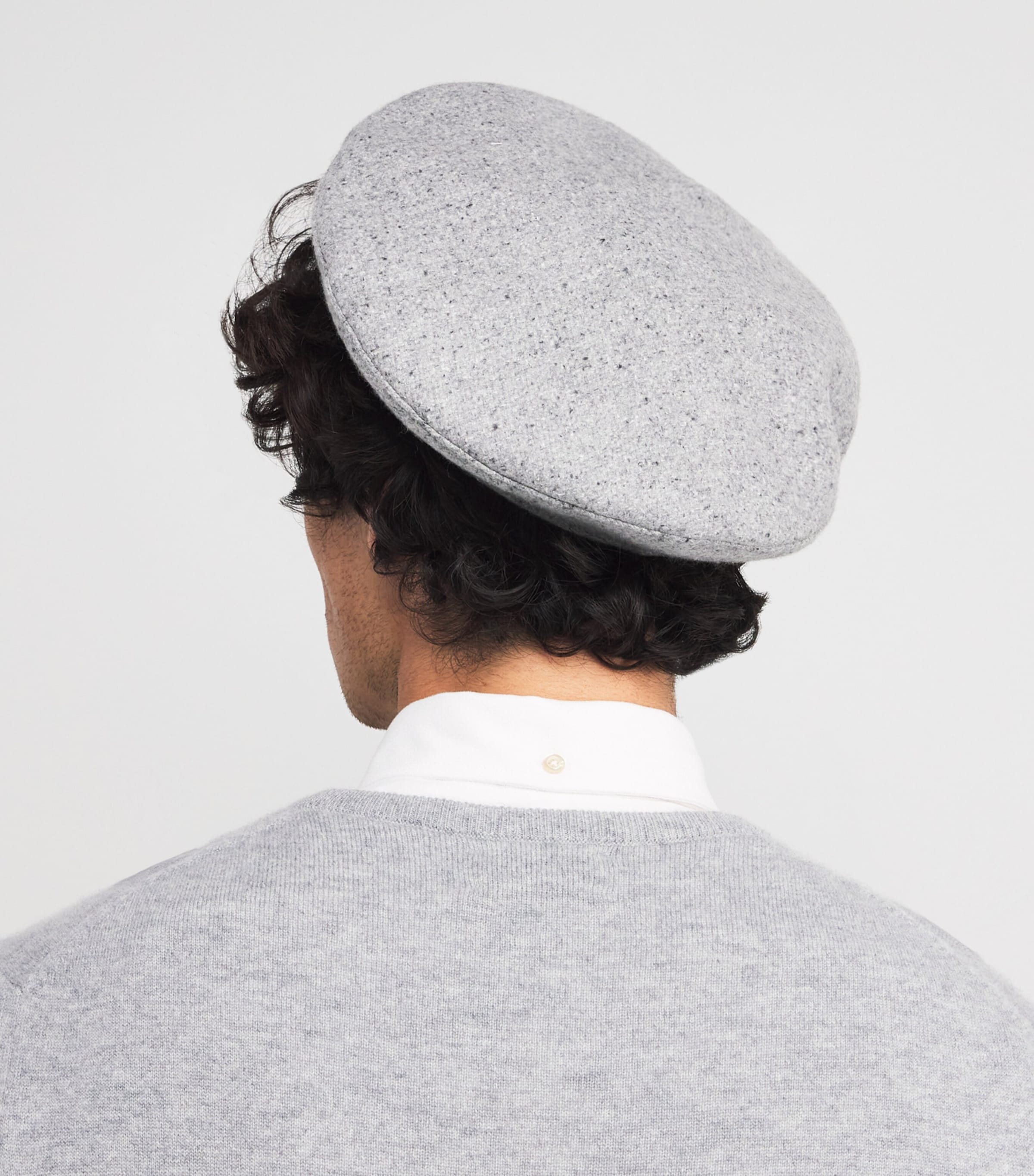Eleventy Silk-Cashmere Beret Grigio Chiaro Melang Image 4