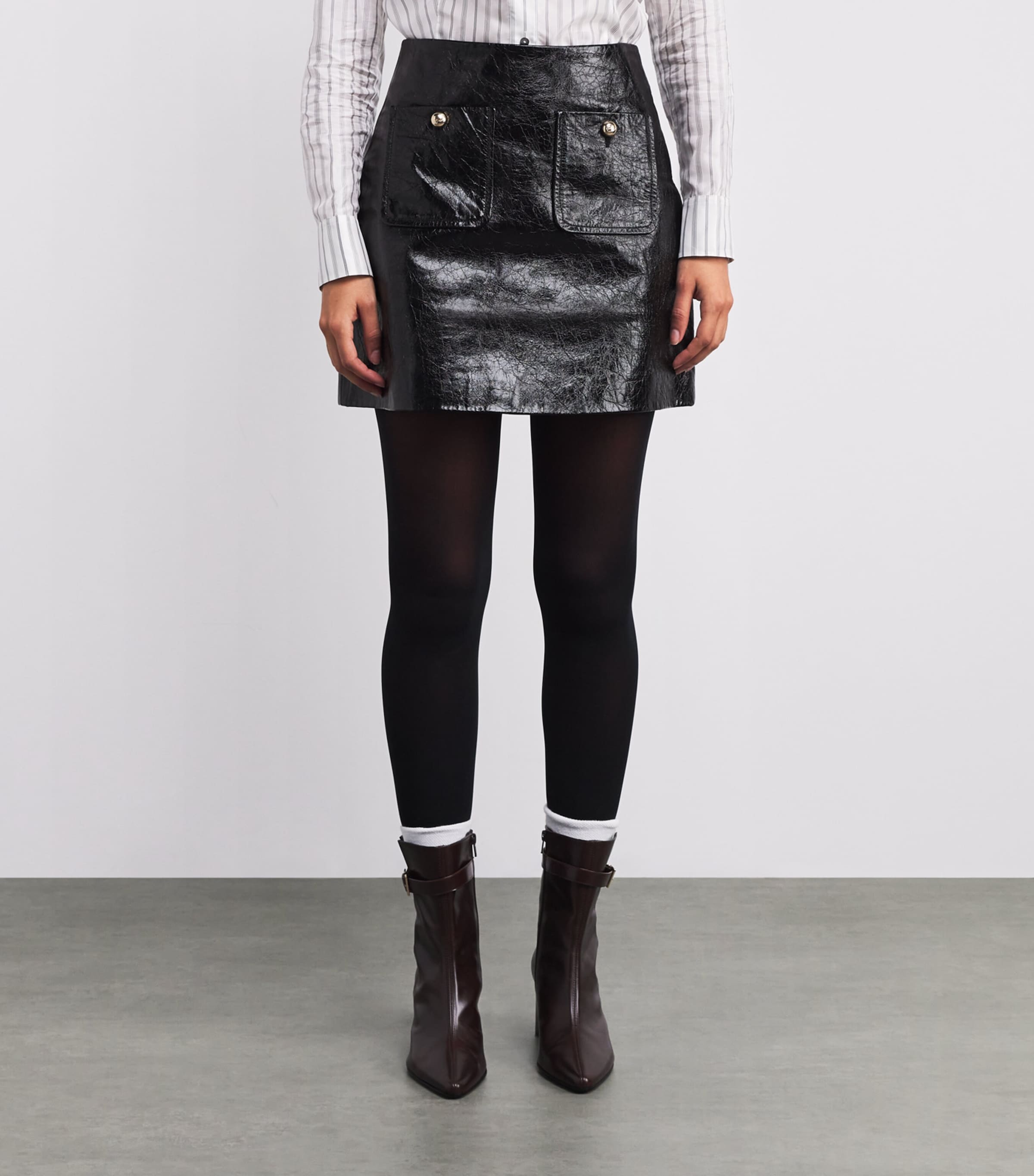 Leather Mini Skirt BLACK Image 3