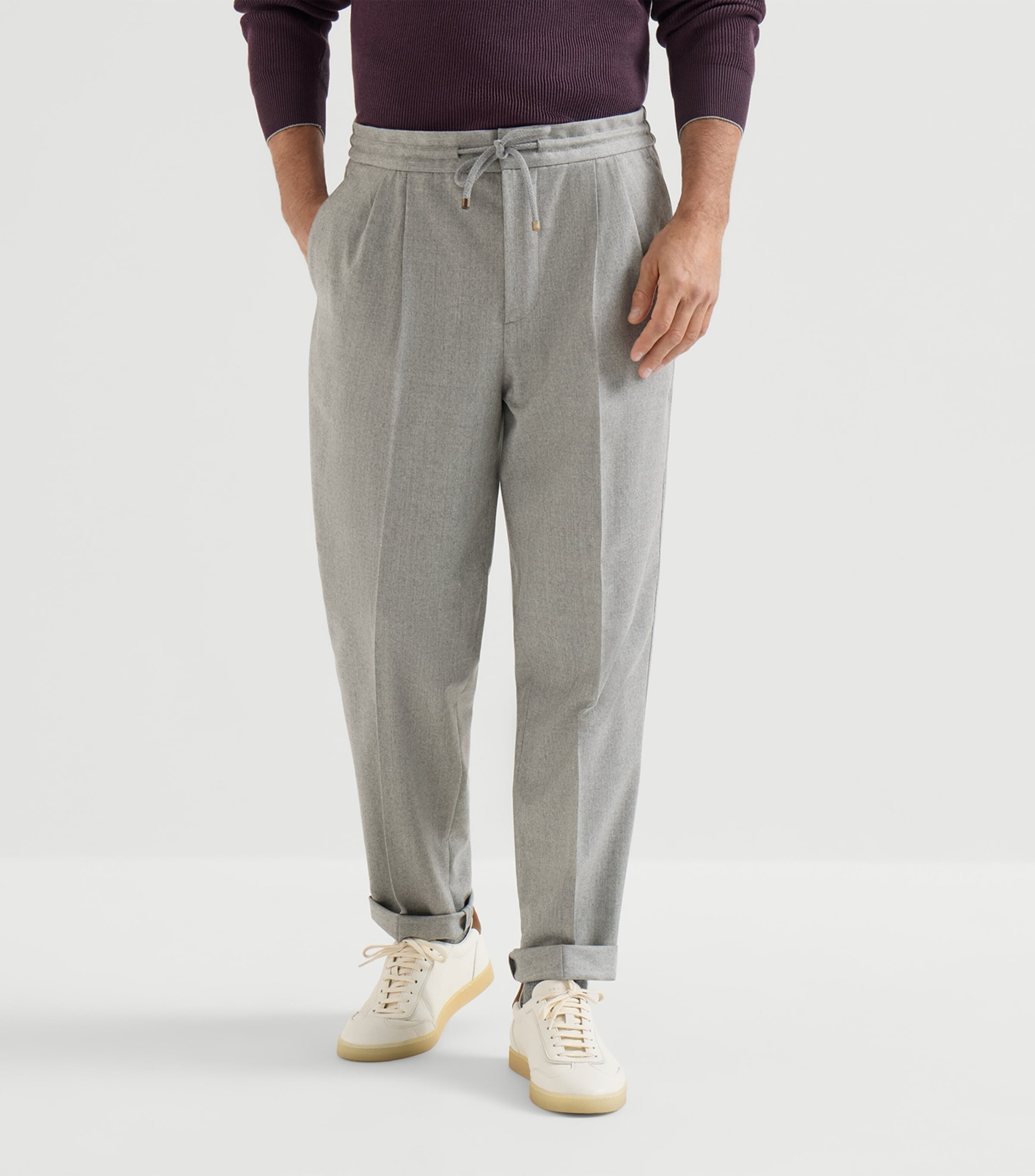 Brunello Cucinelli Mens Virgin Wool Pleated Drawstring Trousers Image 2