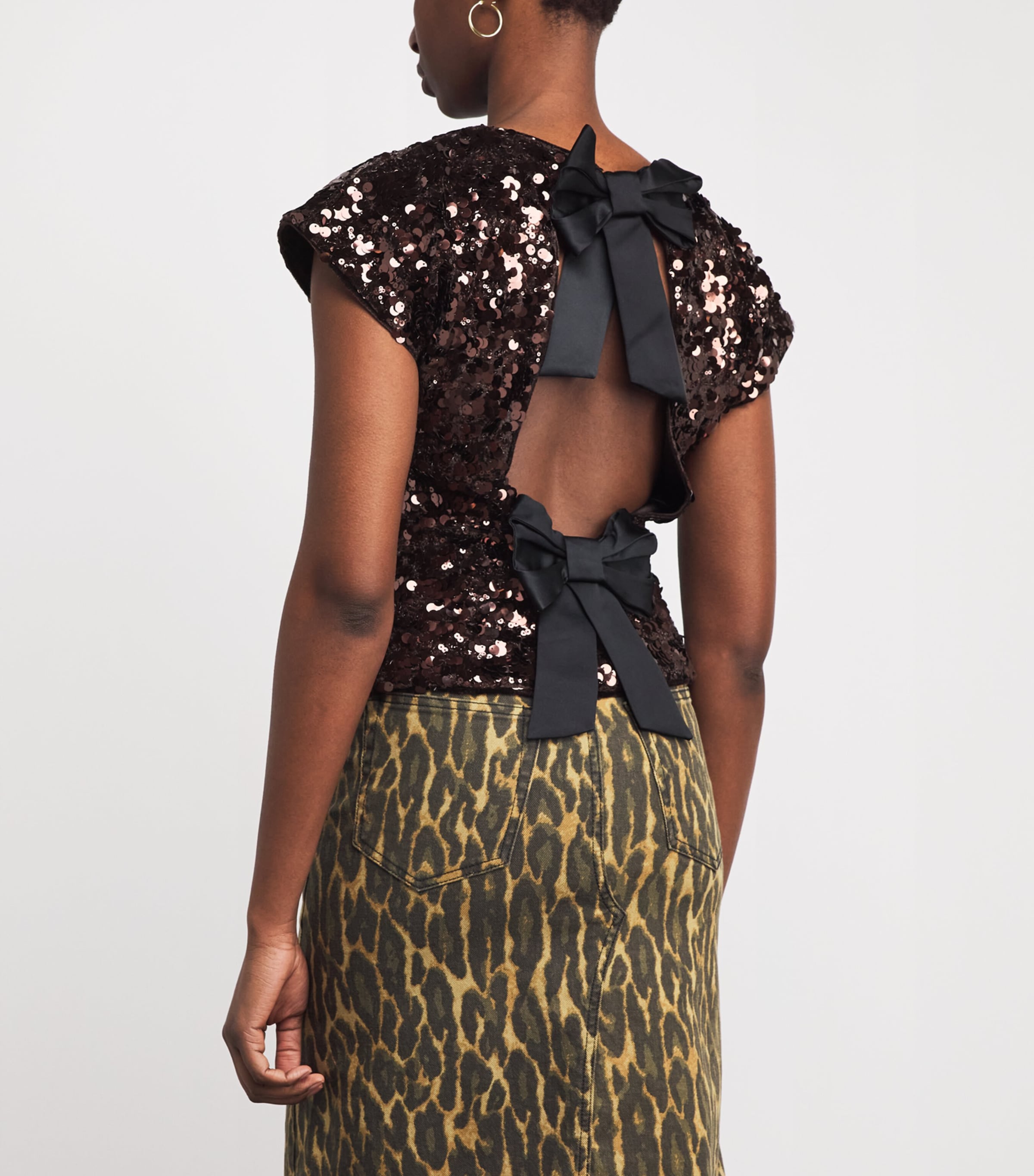 GANNI Womens Sequin-Embellished Open-Back Top Zwx Demitasse Image 5
