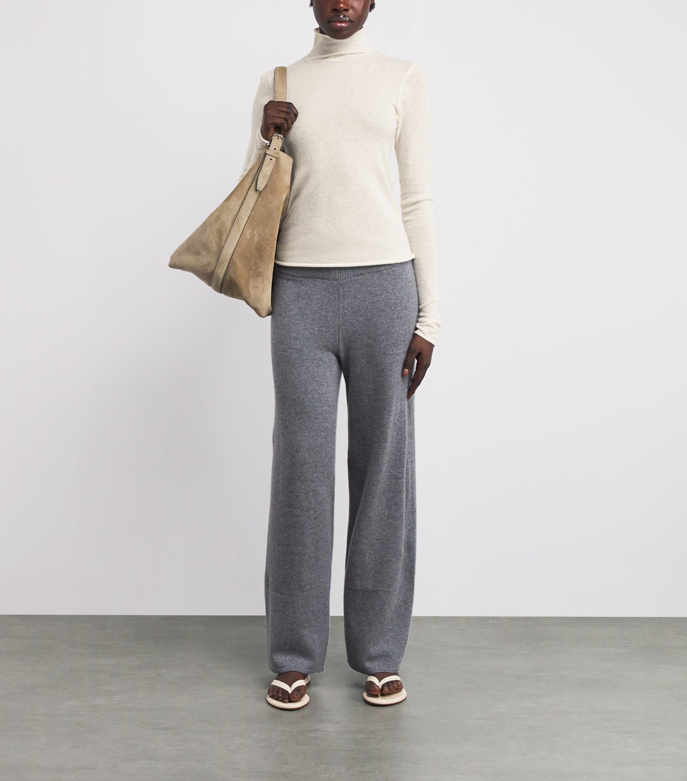 Cashmere Sheer Rollneck Top EGRET Image 2