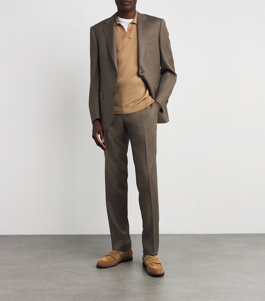 Silk-Cotton Rib-Knit Polo Shirt BRFZ-DUNE Image 2