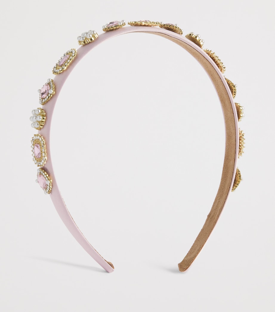 David Charles Embellished Velvet Hairband X Pl Pnk & Prl Stnes Image 2