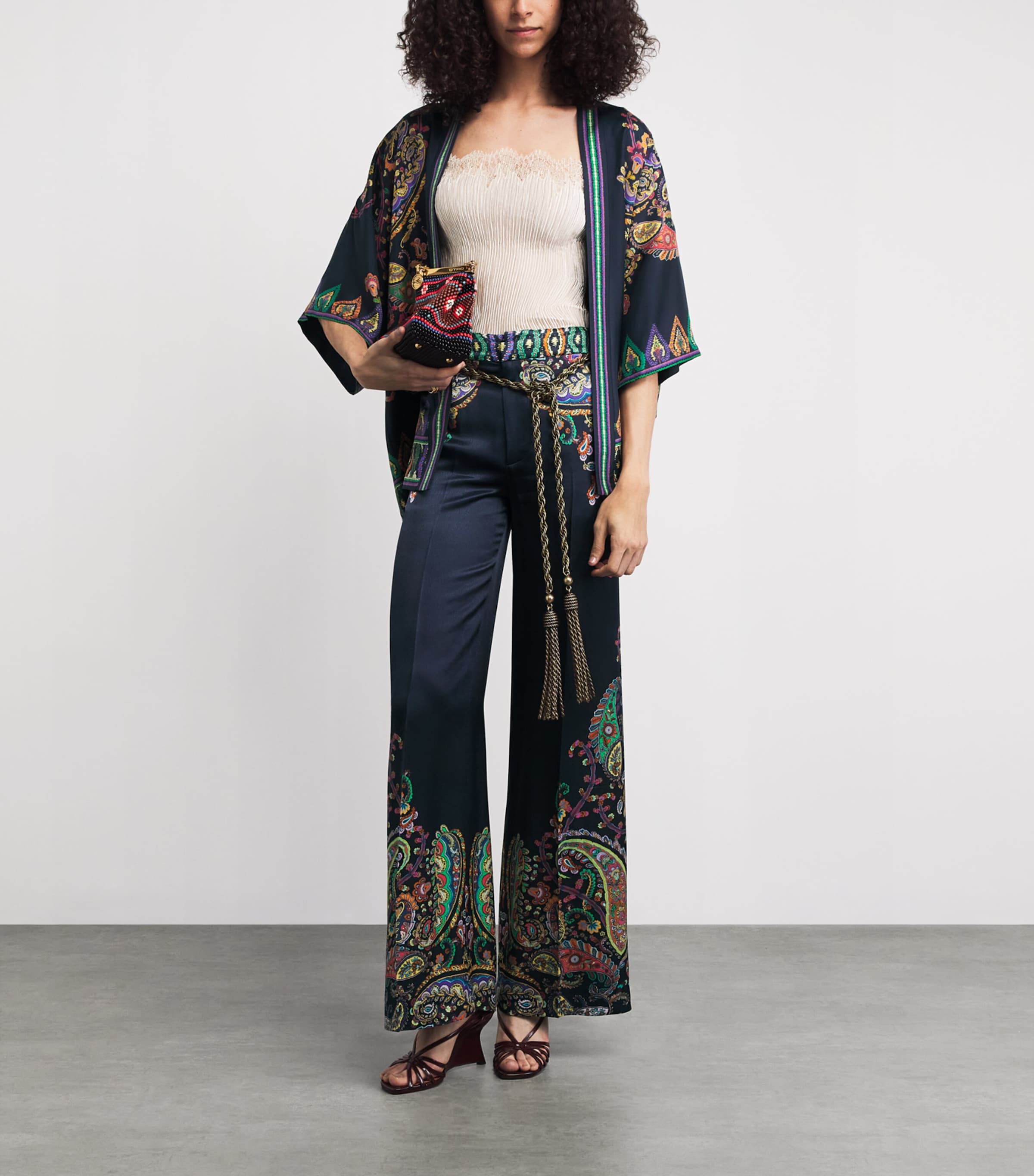 Etro Womens Satin Paisley Wide-Leg Trousers Image 2