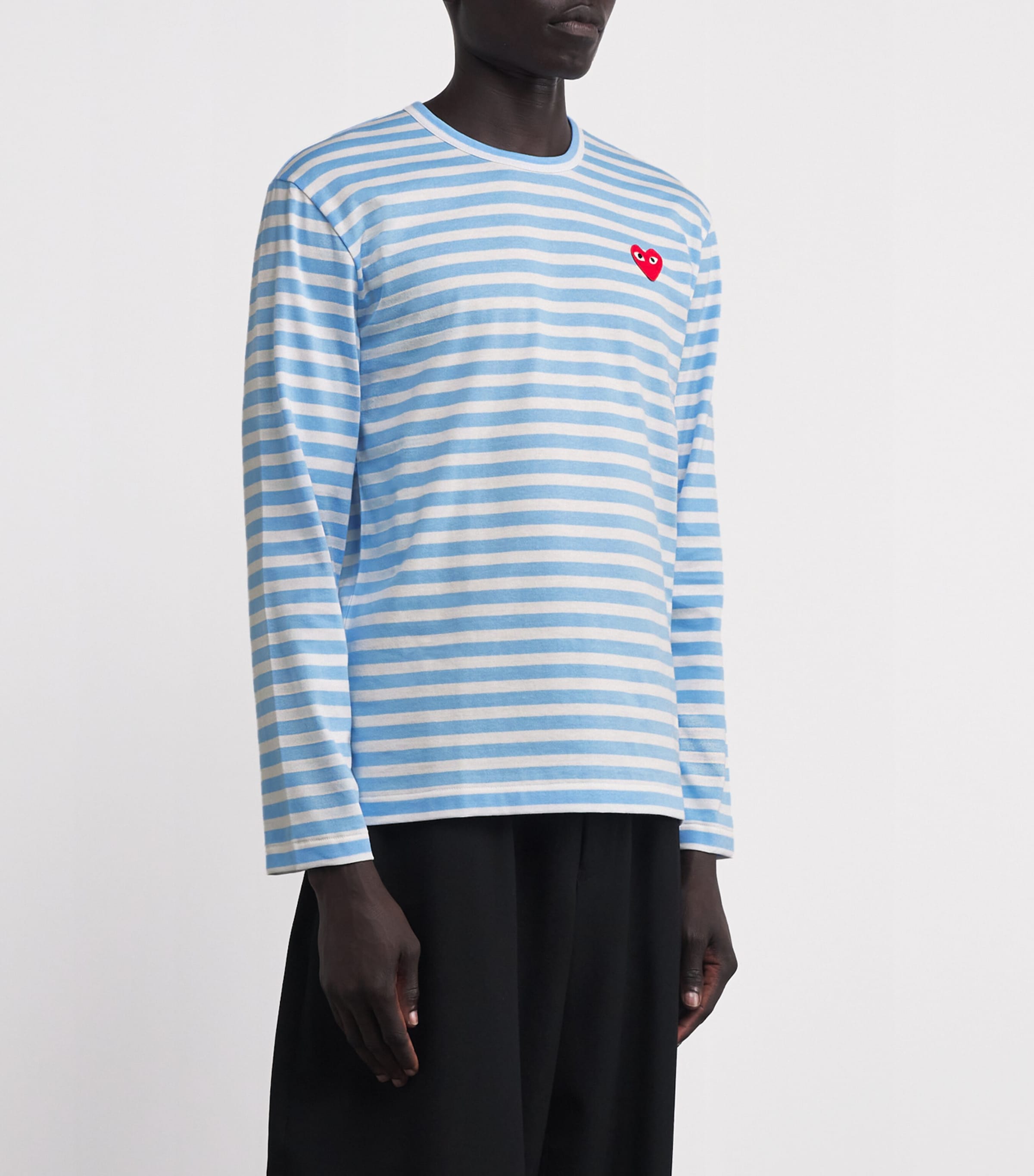Heart Logo Striped T-Shirt 1 -BLU X WHT Image 3