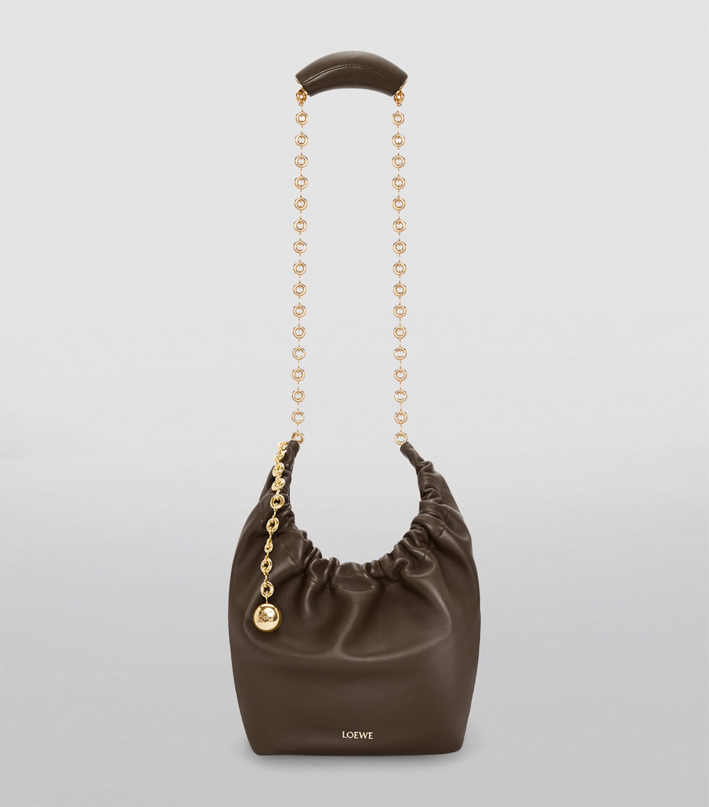 Small Leather Squeeze Top-Handle Bag CHOCOLATE Image 8