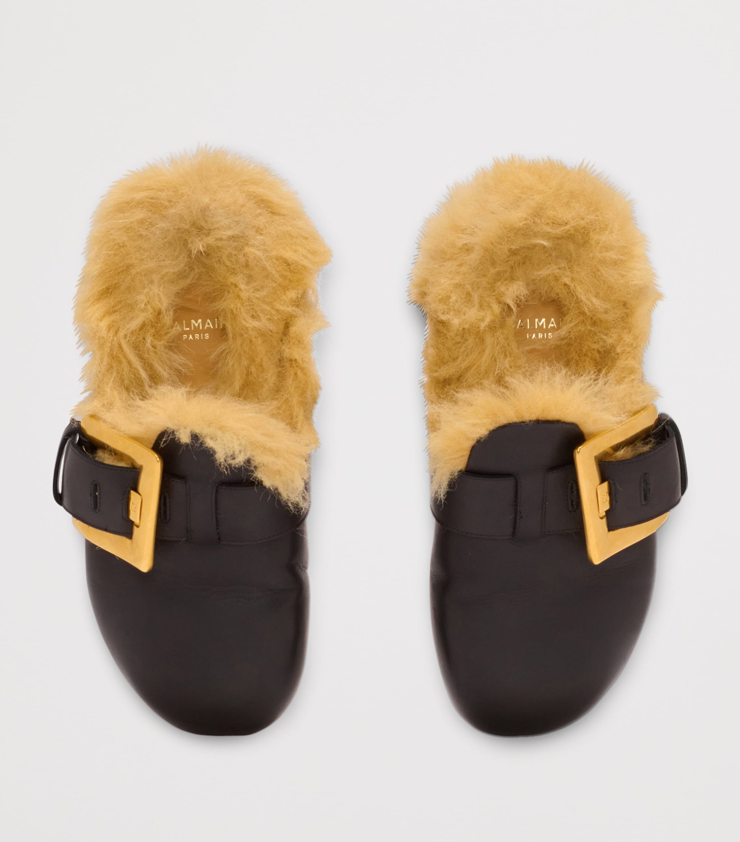 Leather Faux Fur-Lined Mules 0PA NOIR Image 2