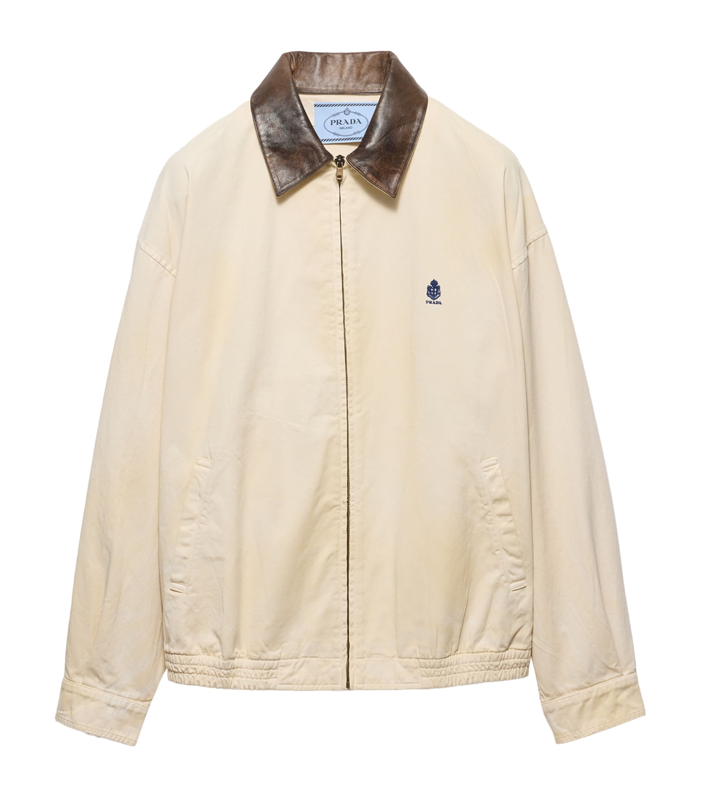 Prada Womens Leather-Trim Canvas Bomber Jacket Neutral Image 1