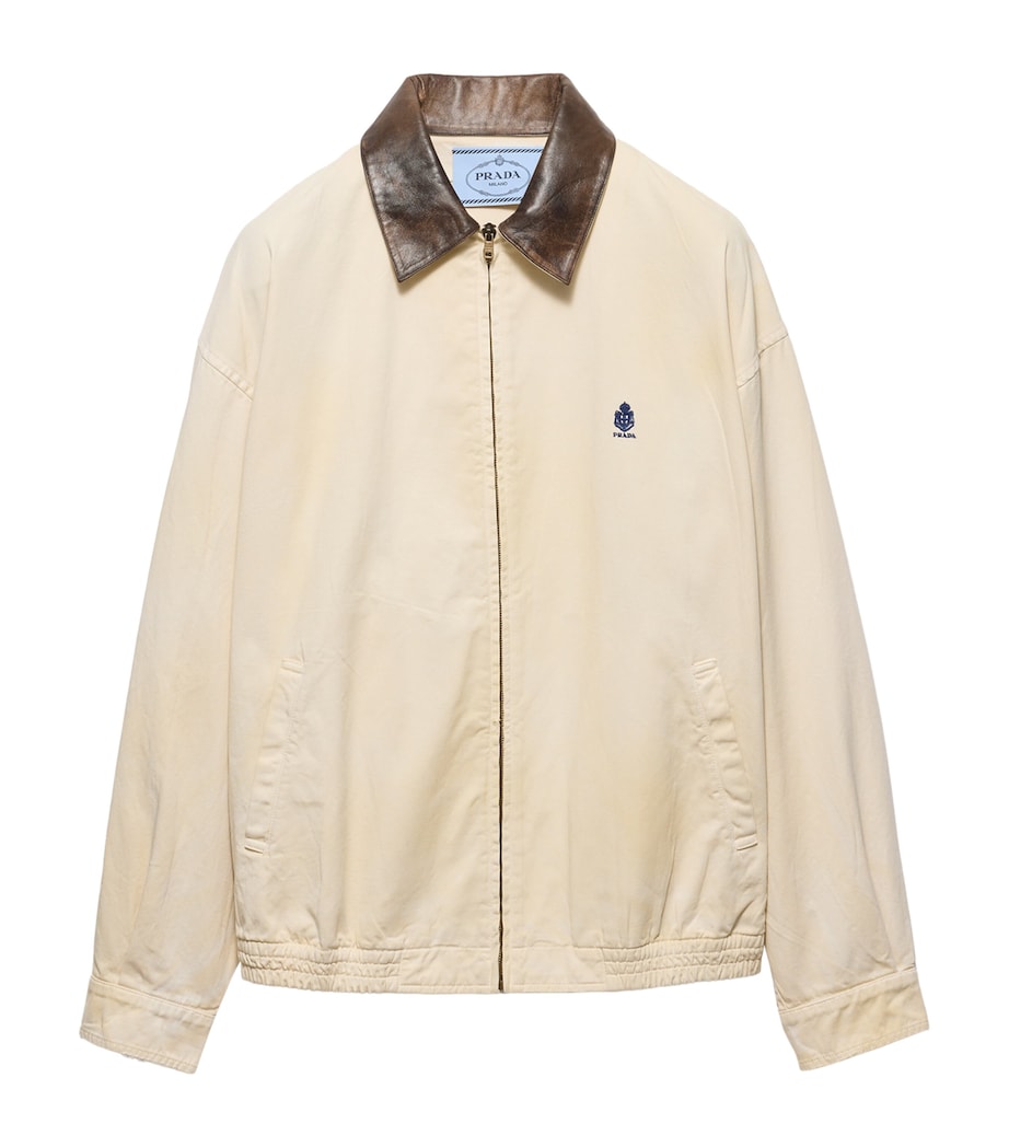 Prada Womens Leather-Trim Canvas Bomber Jacket Neutral Image 1