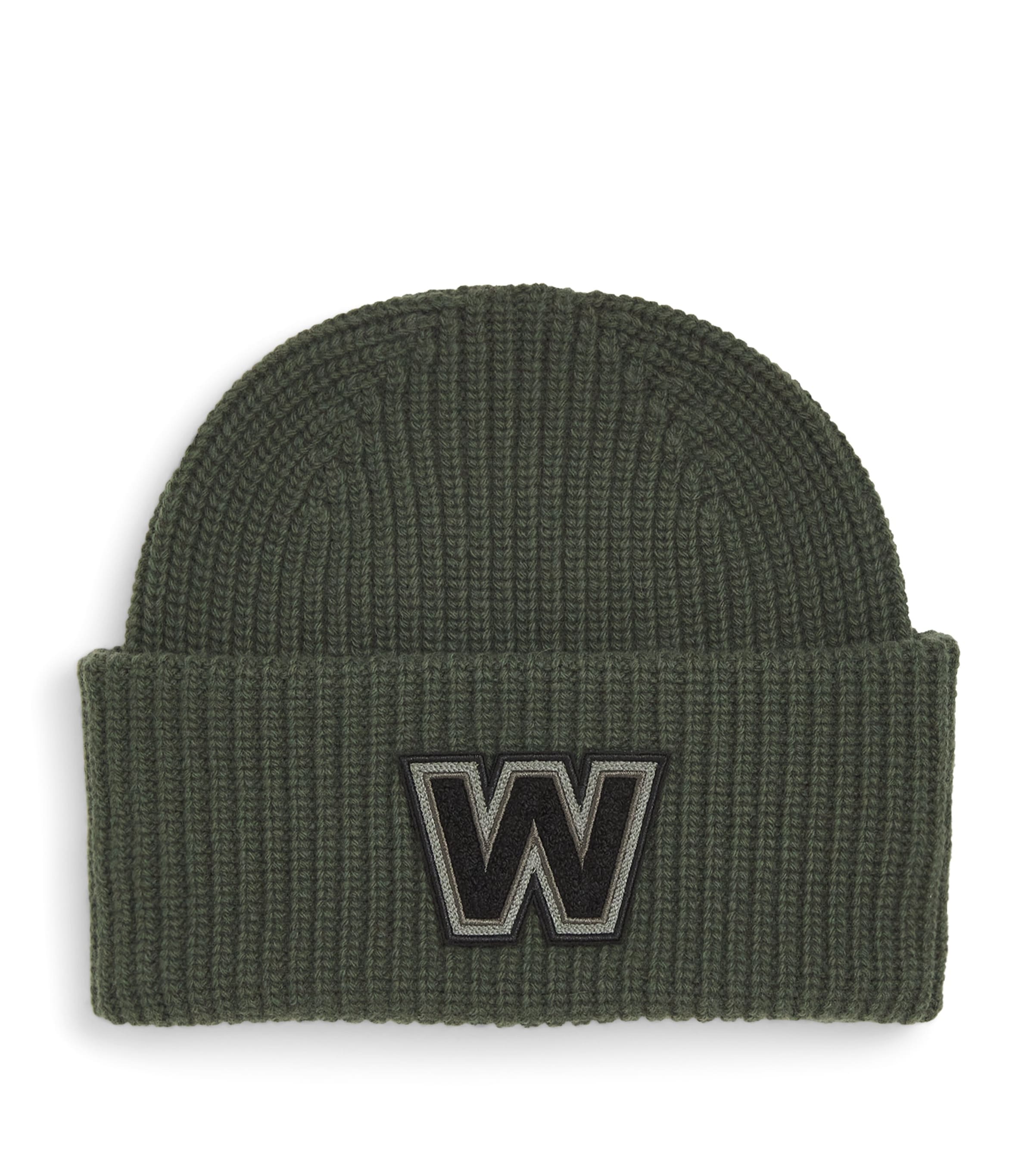 Weekend Max Mara Ribbed Monogram Beanie In Green