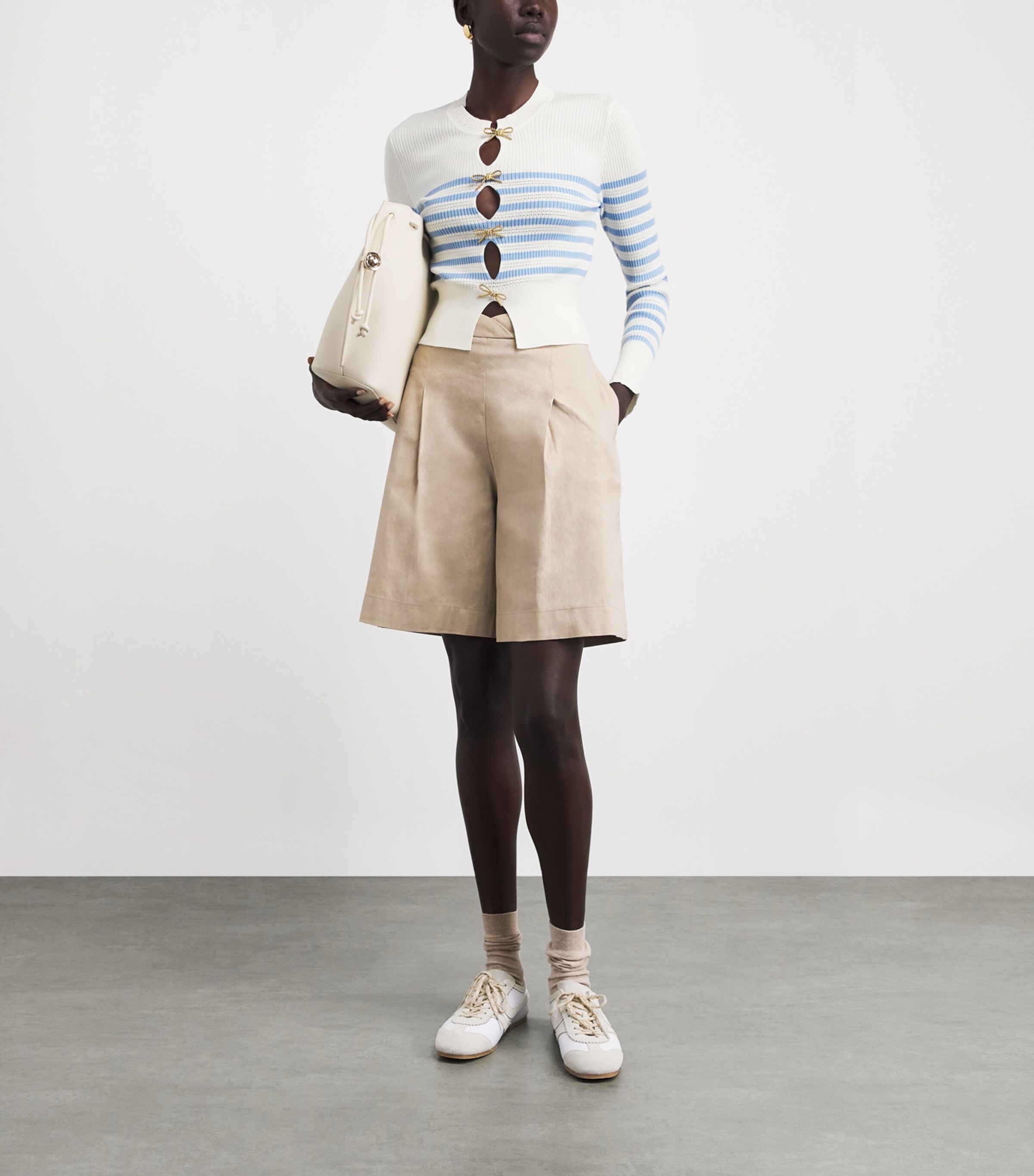 Claudie Pierlot Womens Stripe Bow-Detail Sweater Dual Color Image 2
