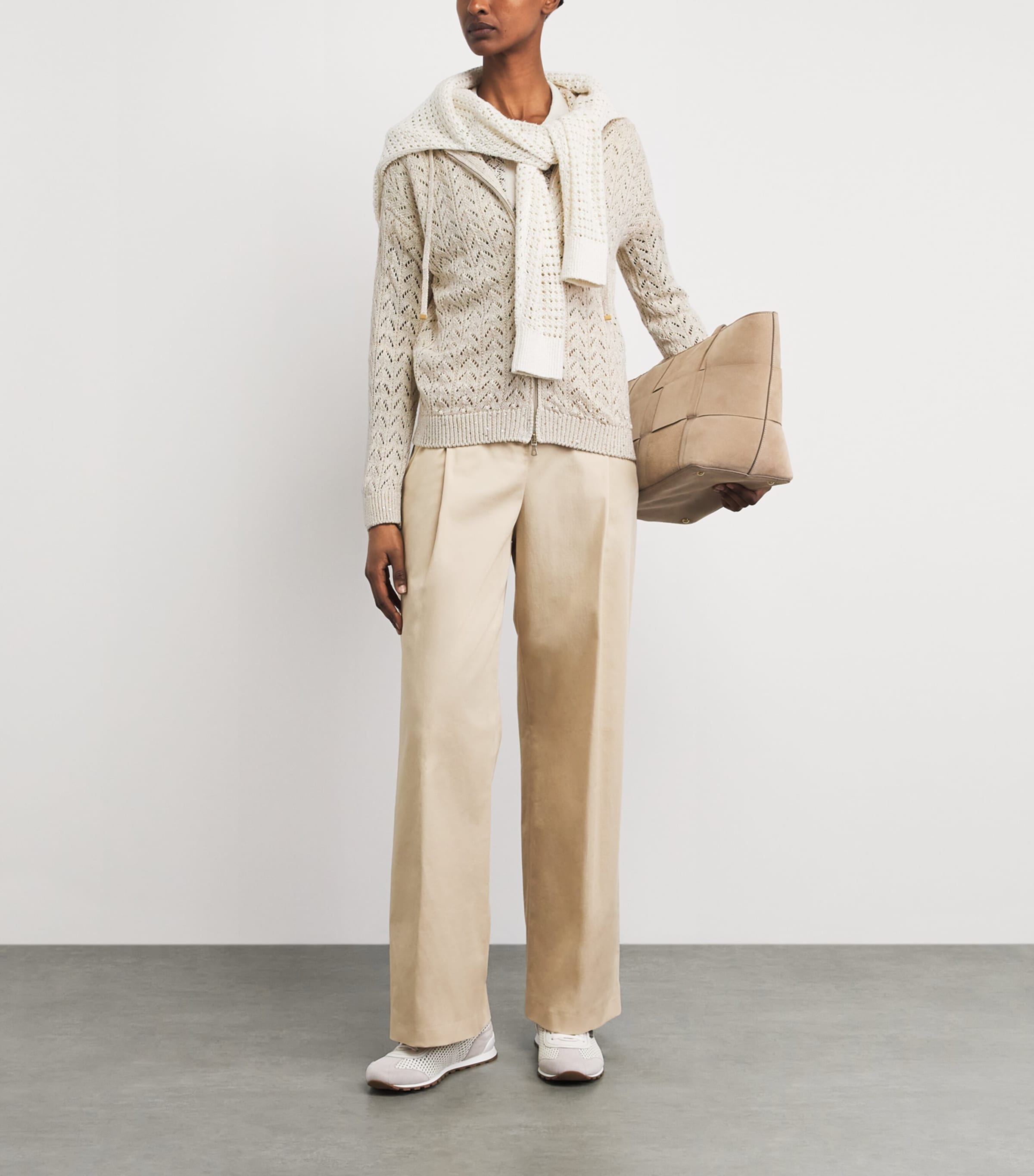Eleventy Womens Cotton-Linen-Blend Knitted Cardigan Avorio Image 2