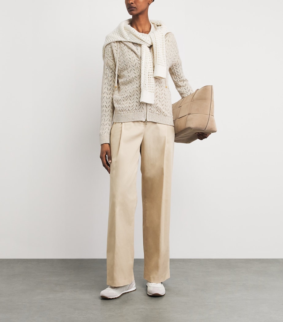 Eleventy Womens Cotton-Linen-Blend Knitted Cardigan Avorio Image 2