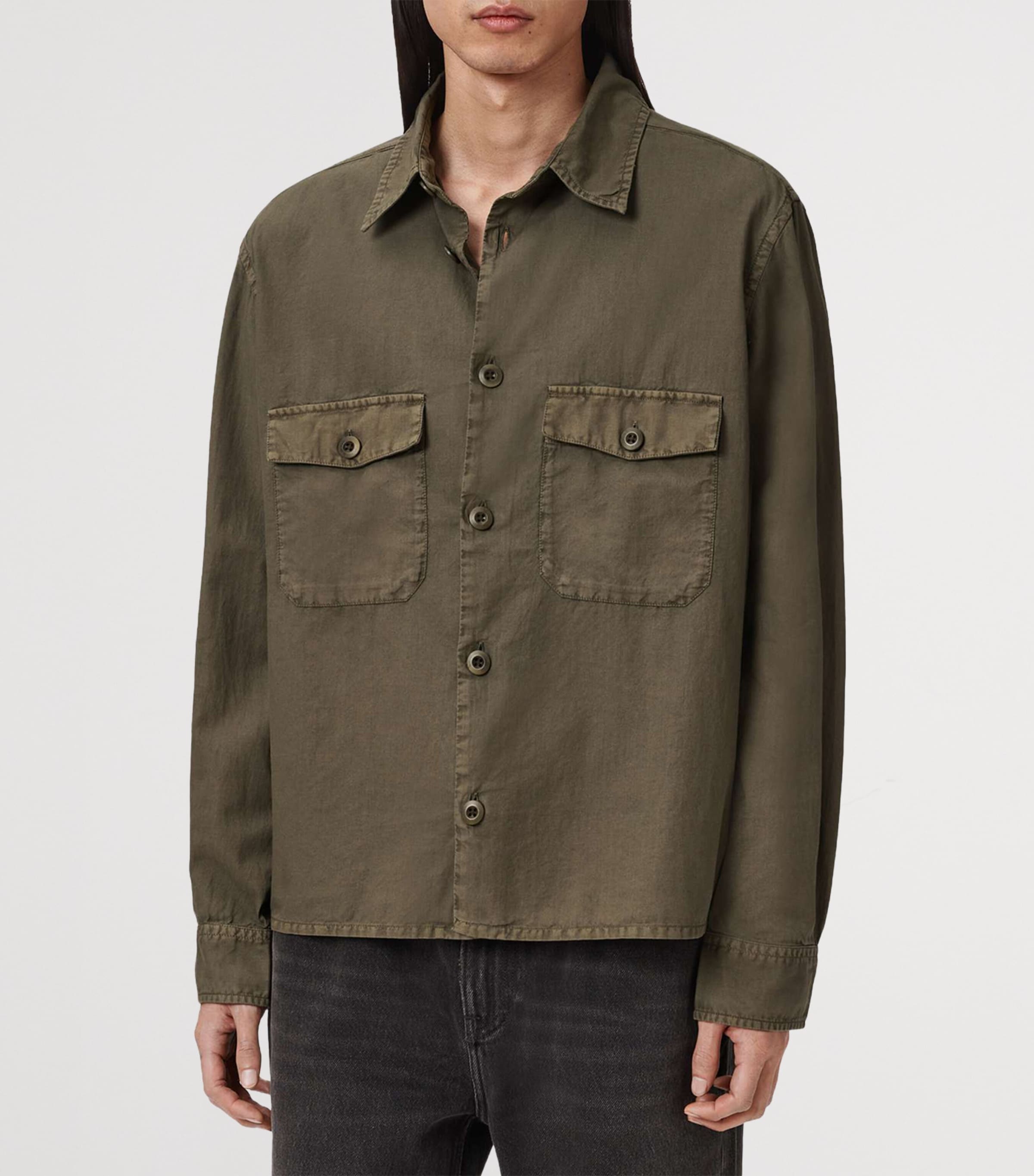 AllSaints Mens Organic Cotton Strand Shirt Mangrove Green Image 3