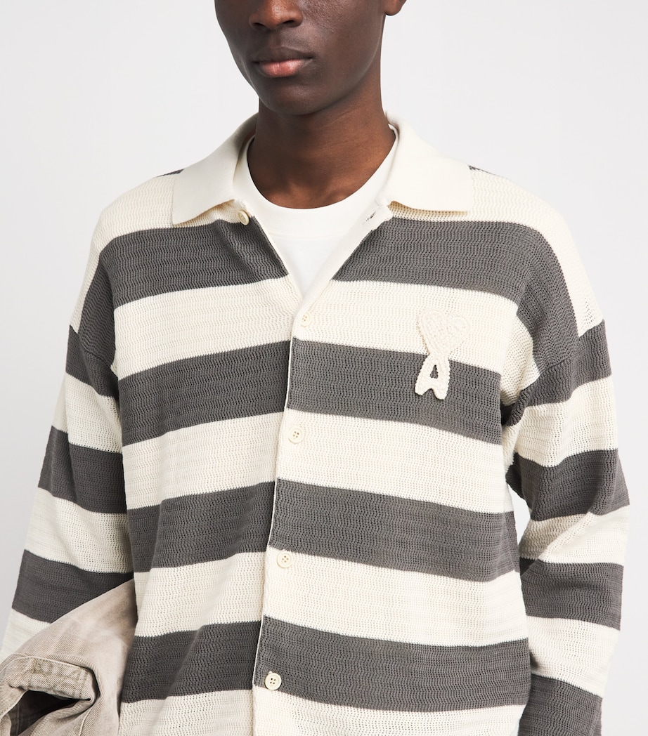 AMI Paris Mens Cotton Stripe Logo Cardigan Blanc/carbone Image 3