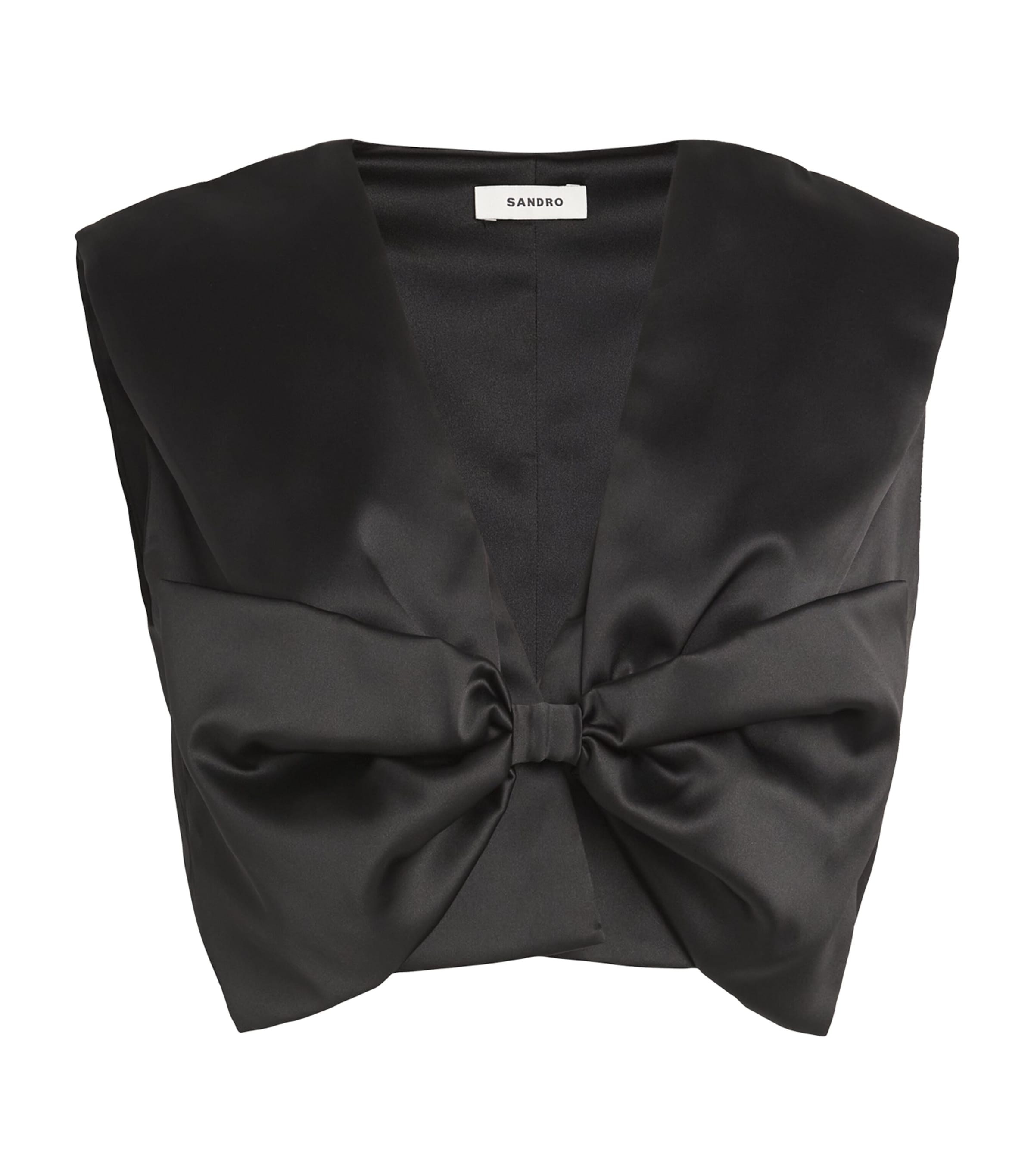 Sandro Satin Bow Cropped Top In Black