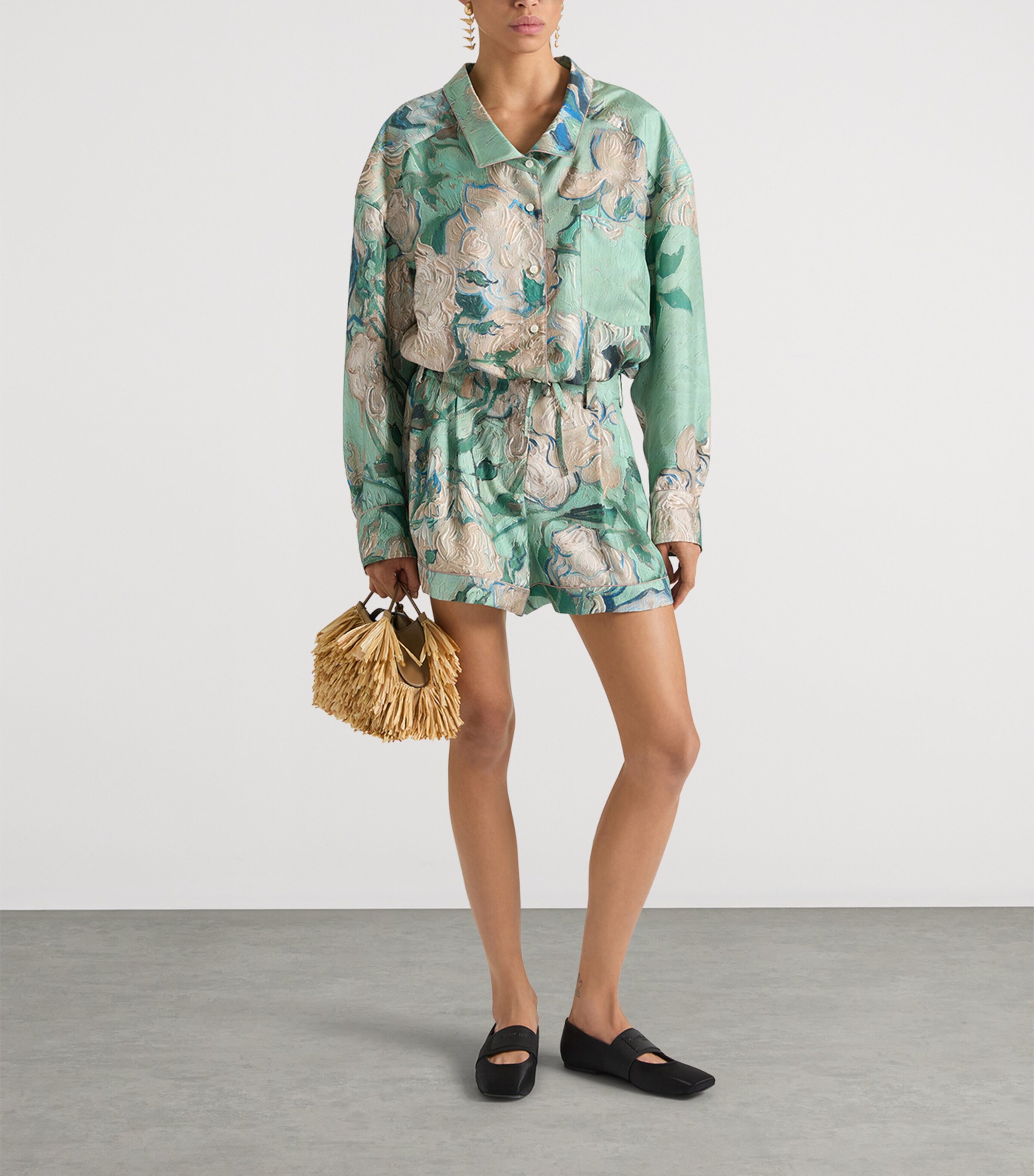 Givenchy Womens Silk Rose Print Shirt Mint Green Image 2
