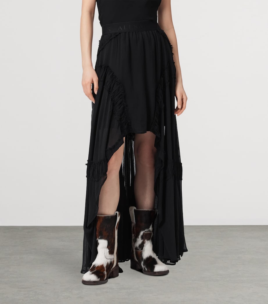AllSaints Womens Ruched Asymmetric Dorina Maxi Skirt Black Image 3