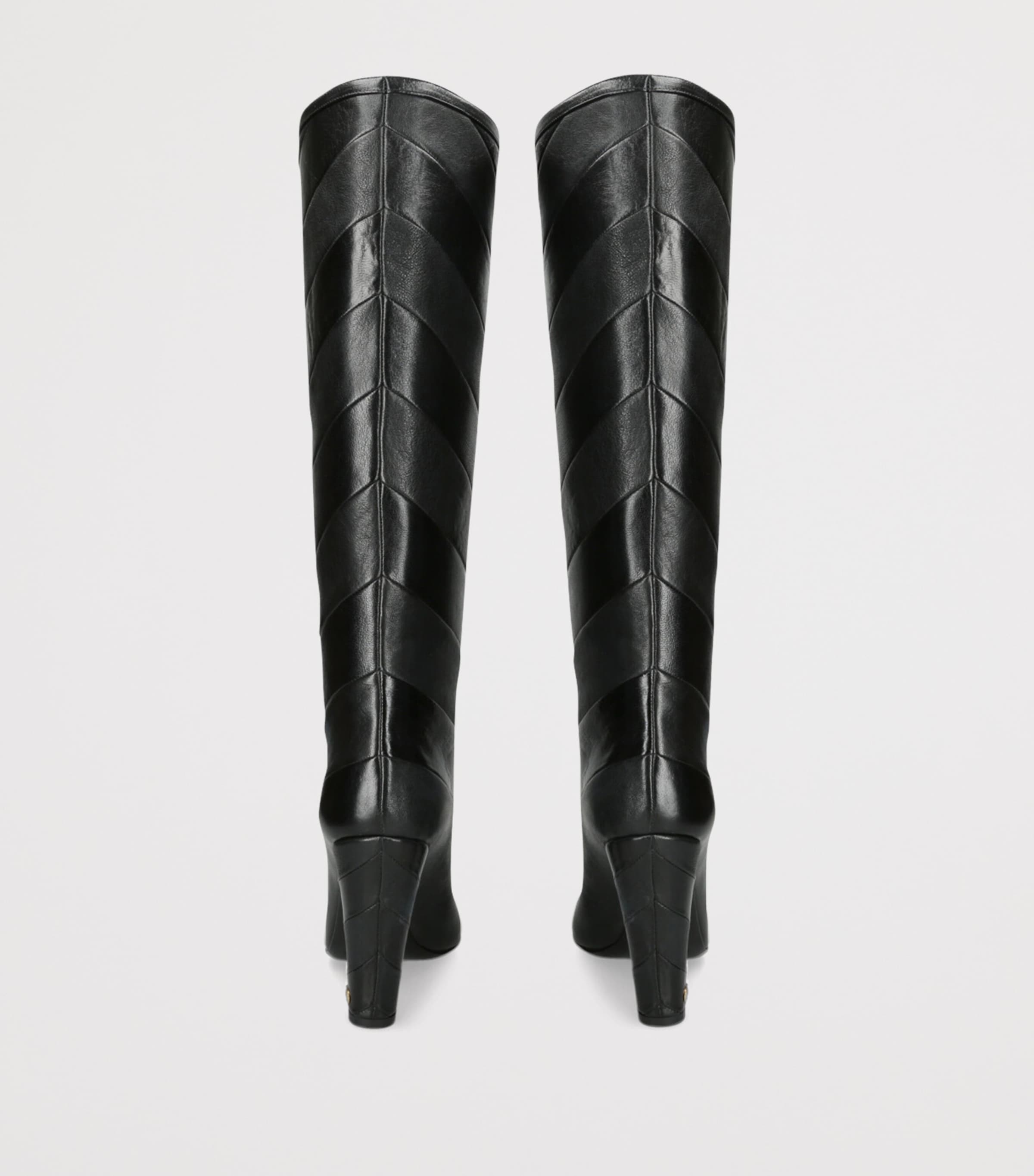 Leather Patchwork Knee-High Boots 100 BLACK Image 2
