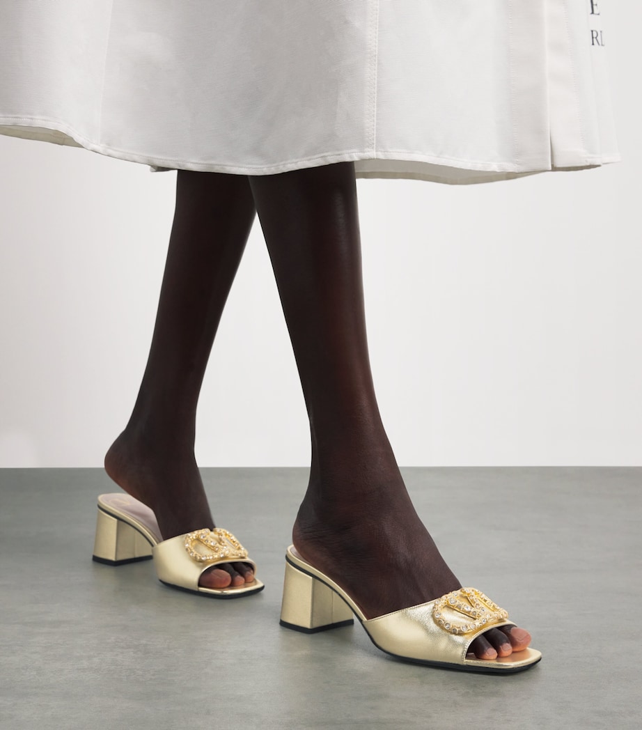 Valentino Garavani Leather VLogo Mules 60 Gold Comb Image 2