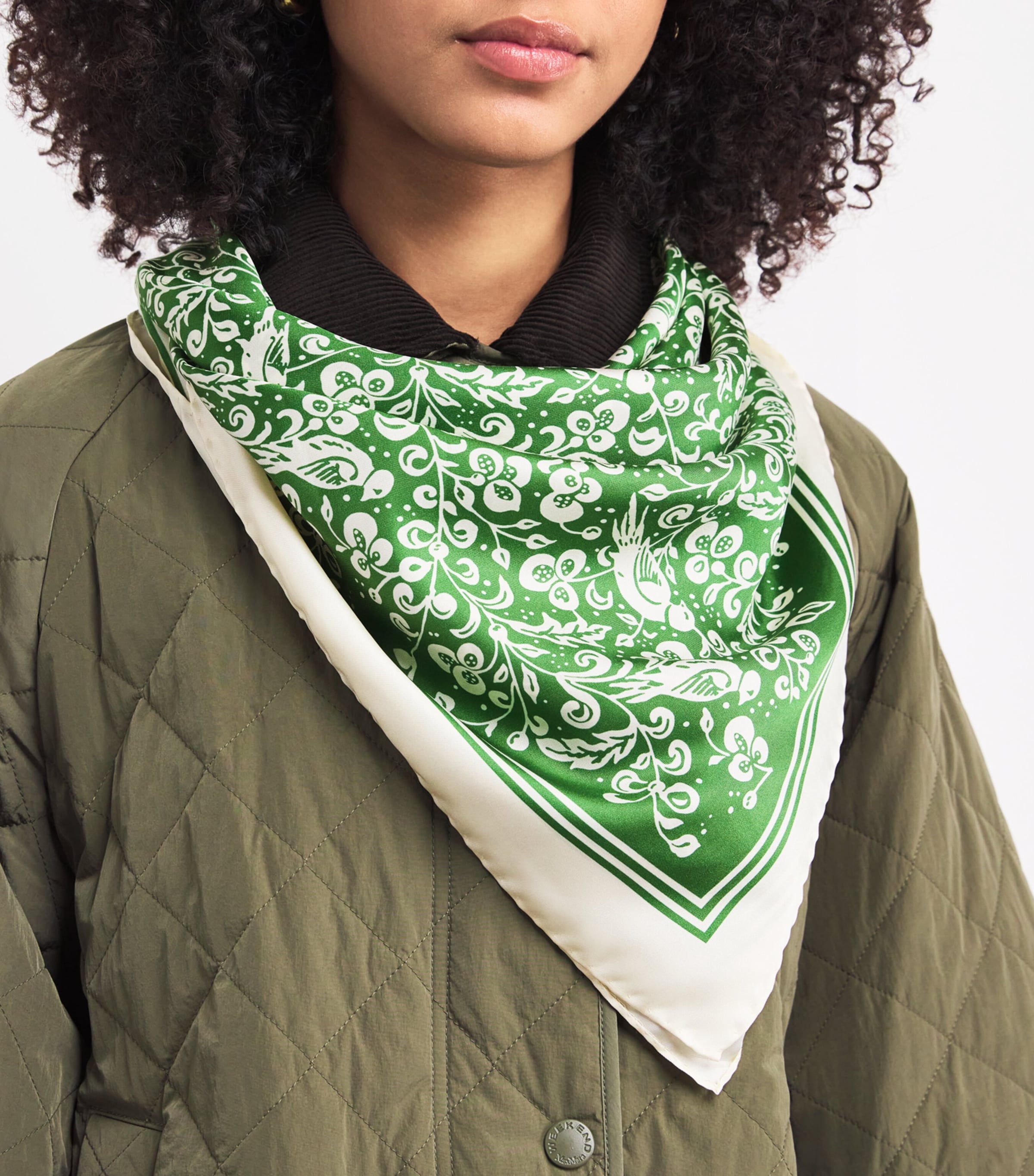 Silk Printed Square Scarf GREEN Image 4