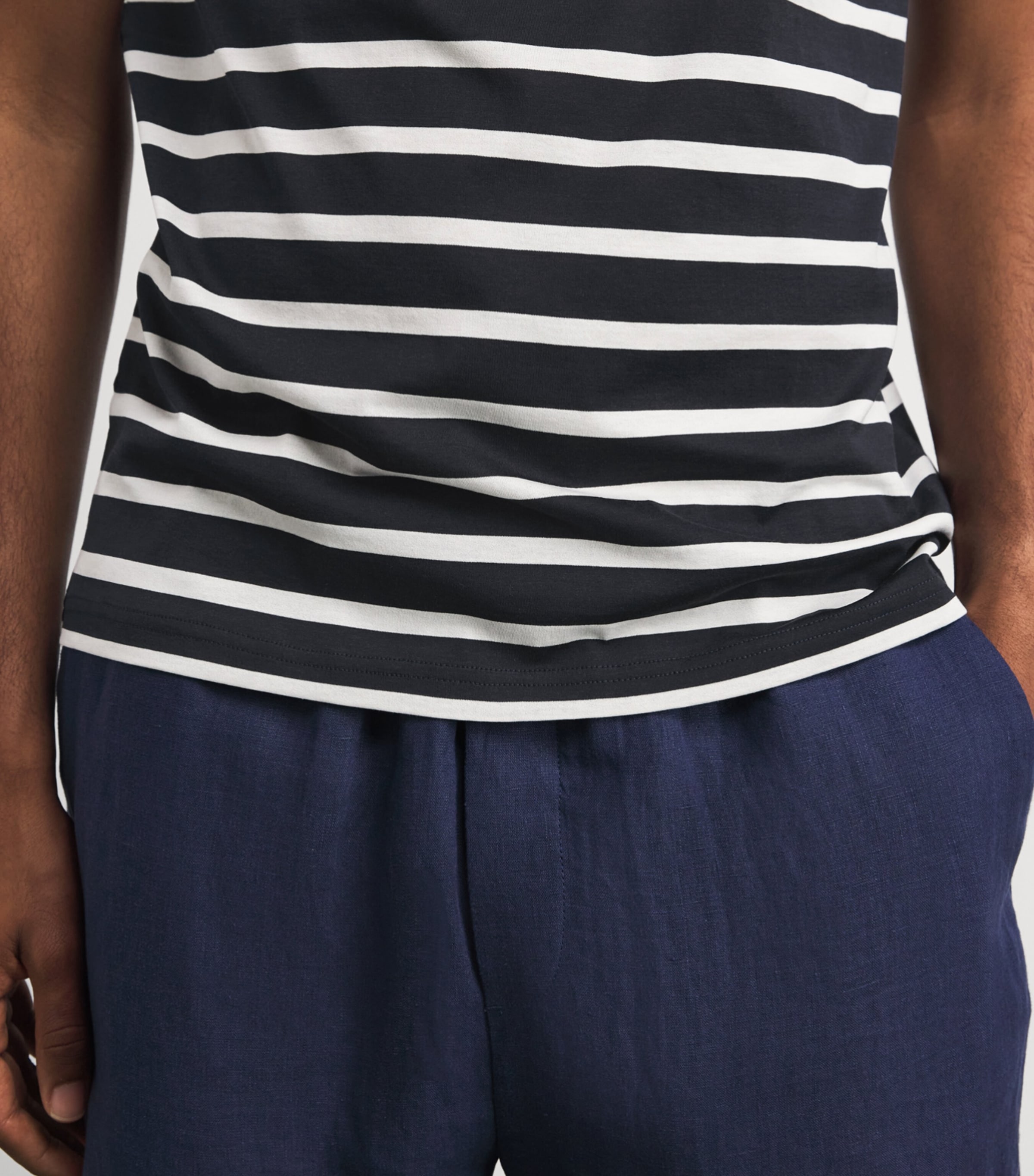 Sunspel Mens Supima Cotton Stripe Classic T-Shirt Stdz Navy/ecru Image 3